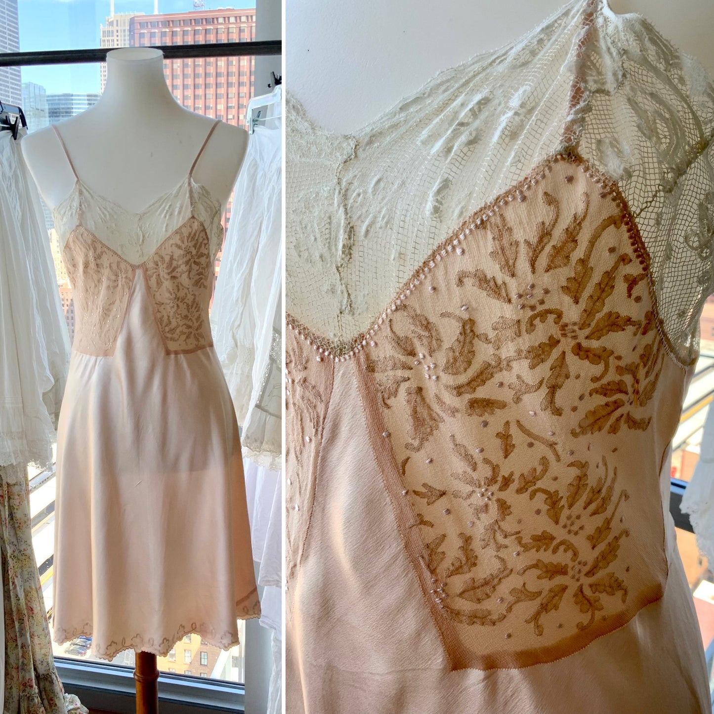Satin Lace Slip Dress - 40s - Bridal