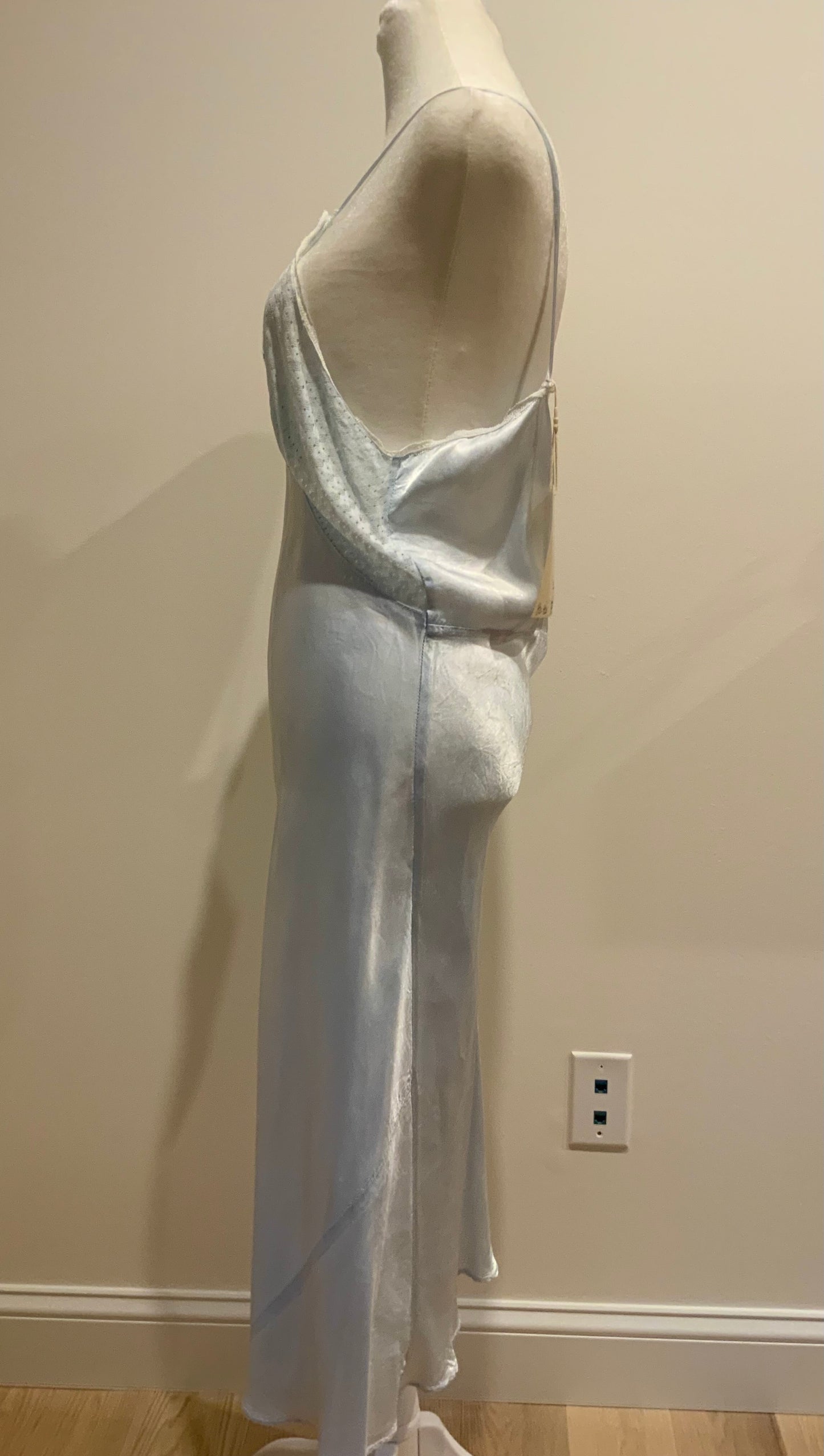 Ice Blue Bias Cut Layered Slip Dress | Ethereal Draped Satin Maxi | Avant-Garde Romantic-90H