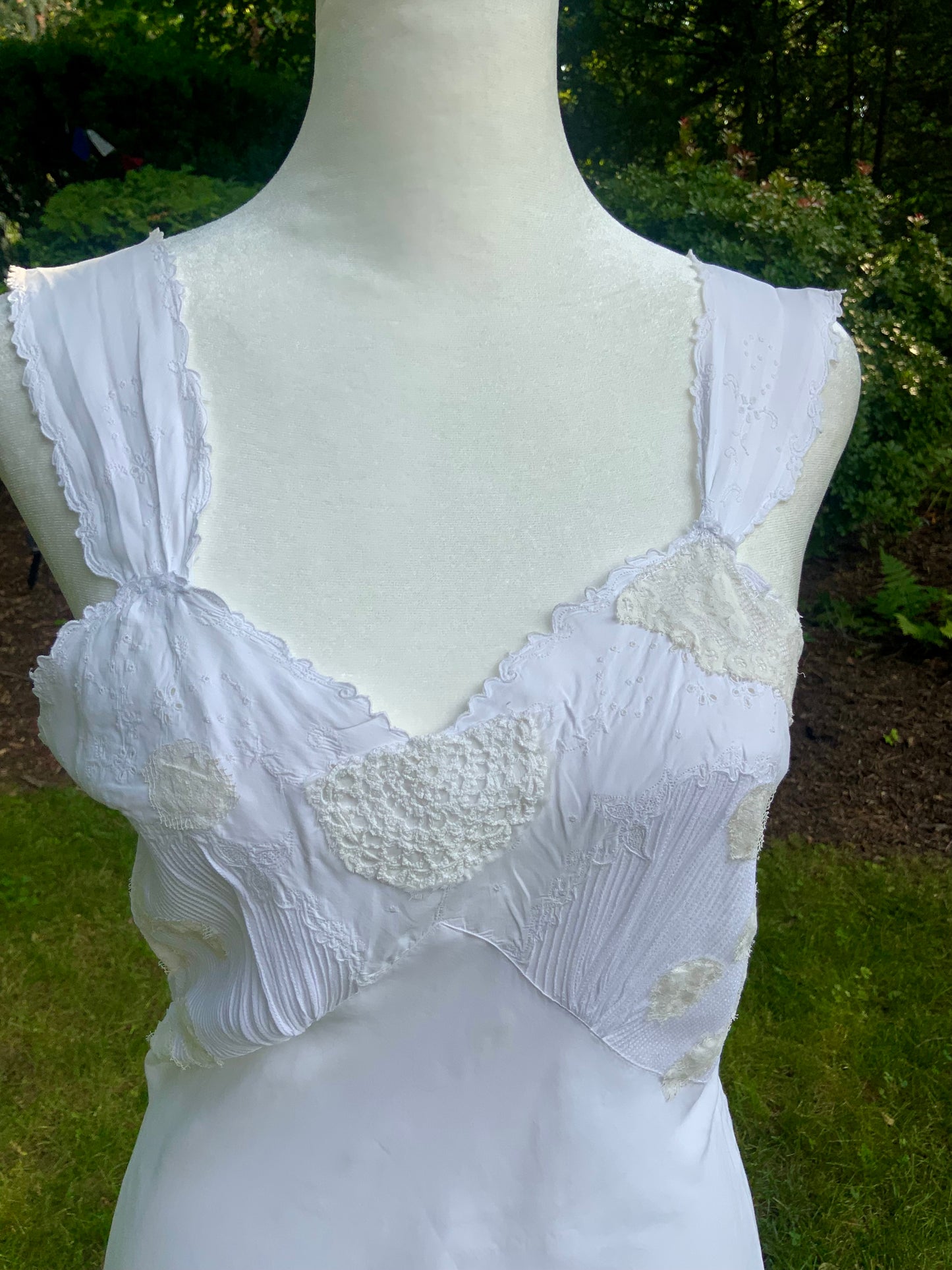 1930s Reimagined Silk Satin Bridal Slip Dress | Restored Antique Boudoir Gown with Hand-Applied Vintage Lace-30LM