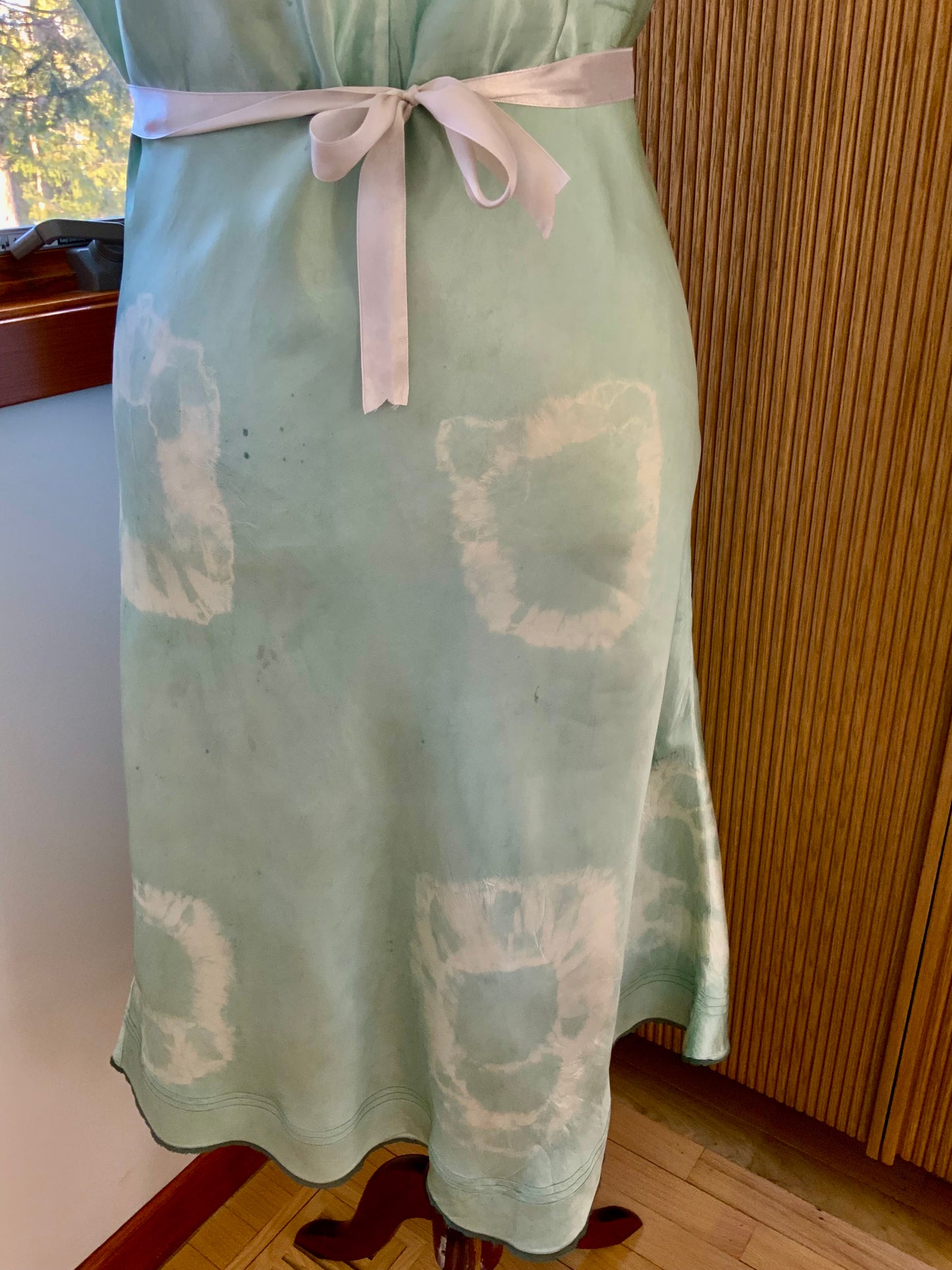 1930s–1940s Hand-Dyed Silk Satin Embroidered Slip Dress-40AN