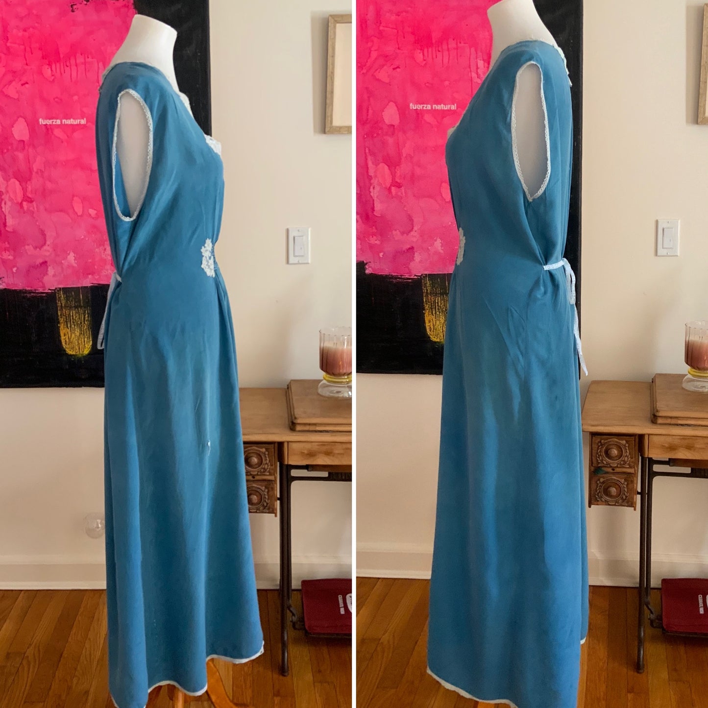 Silk Nightgown Hand Dyed Blue - 50s