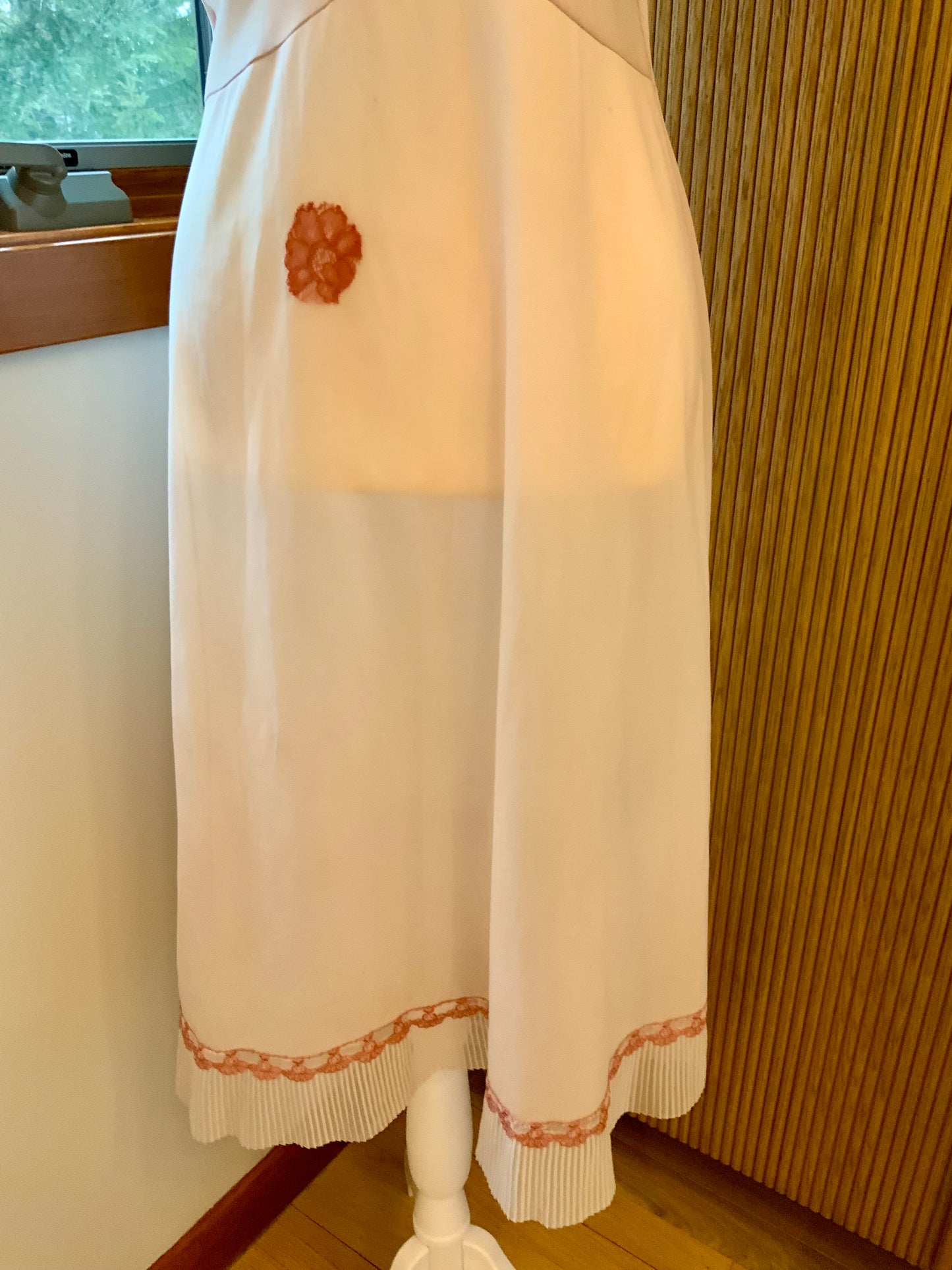 Hand Dyed Vintage 1970s Nylon Chiffon Slip Dress Lace Trim Empire Waist Sheer Romantic Nightgown- 50BR