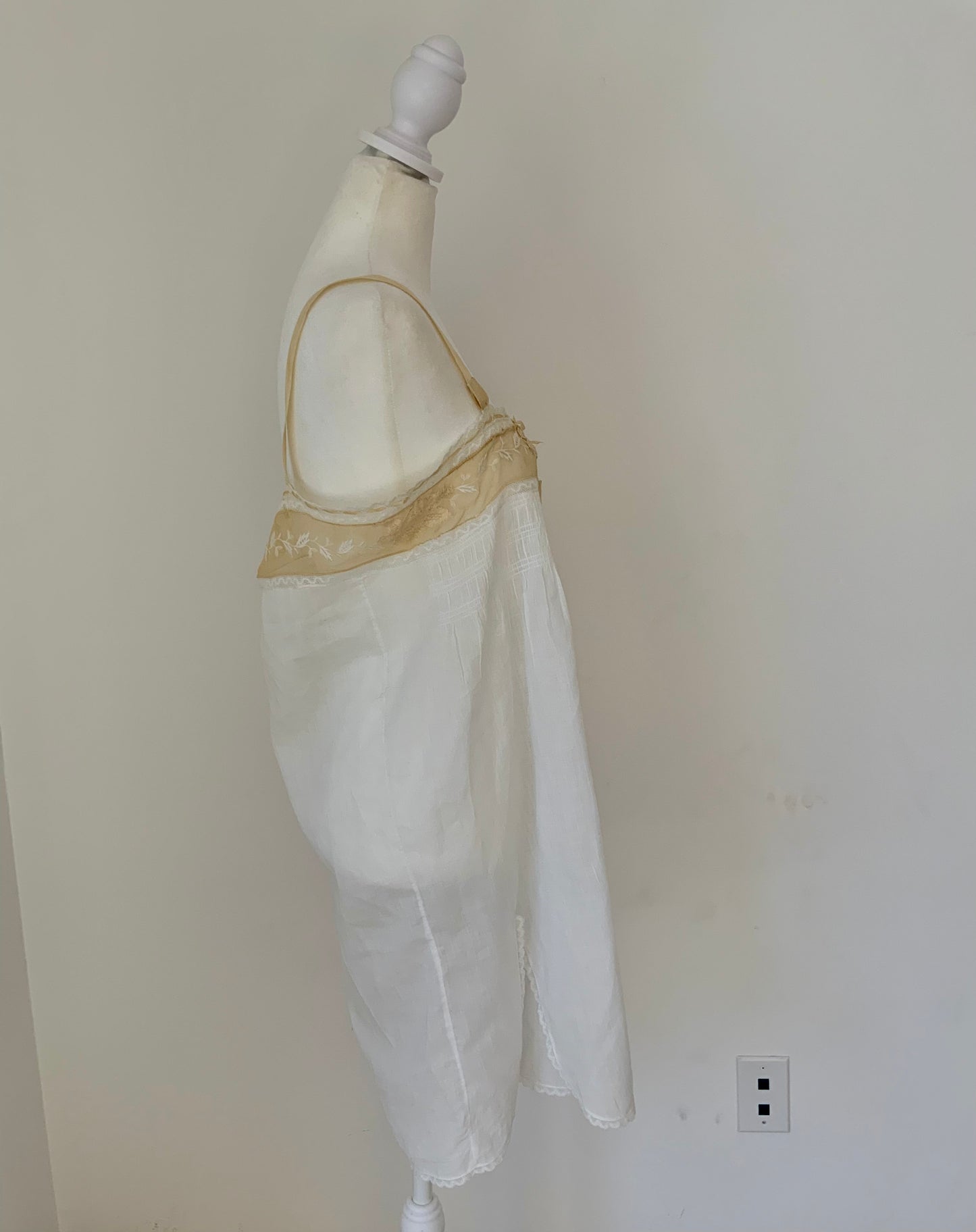 Edwardian Cotton Batiste Teddy | Antique Embroidered Sheer Band Step-In with Lace Appliqué-ED53