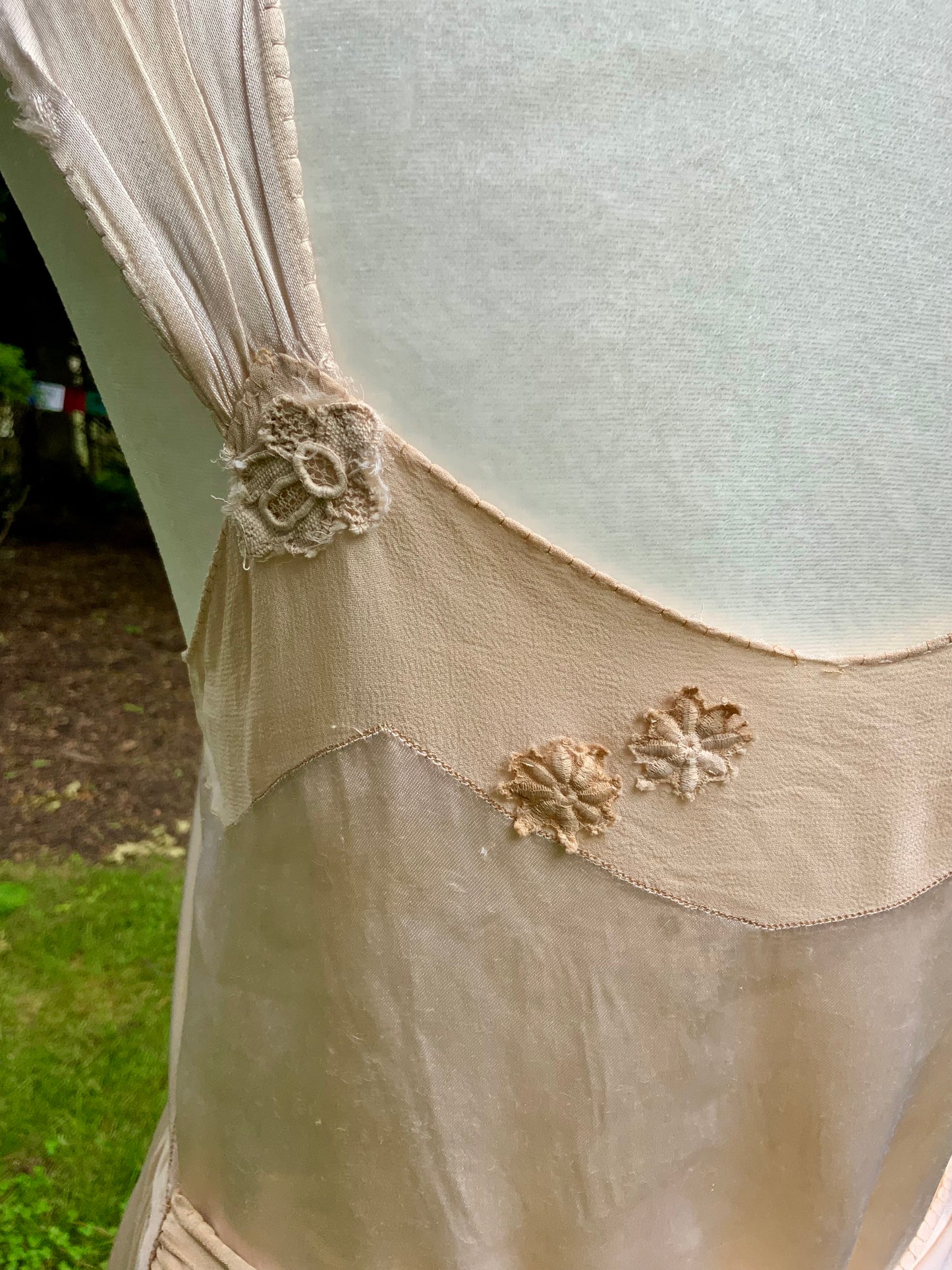 1930s Silk Chiffon Hostess Gown | Blush Pink Boudoir Dress | Restored Antique Lingerie.Tea Dyed-30D