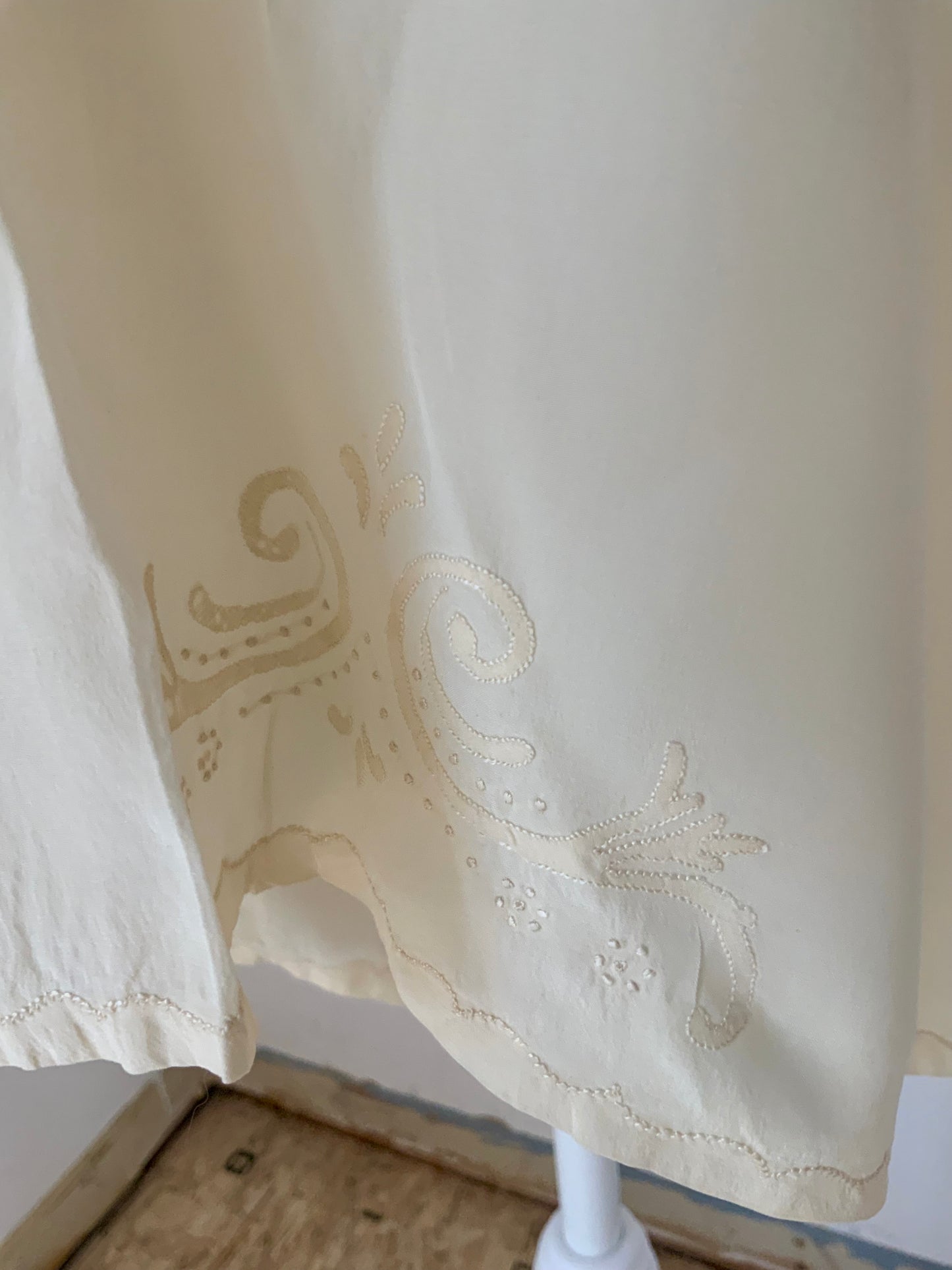 Antique 1920s Ivory Silk Tap Pants | Hand Dyed | Lace Appliqué Restoration | French Boudoir Lingerie-20AN