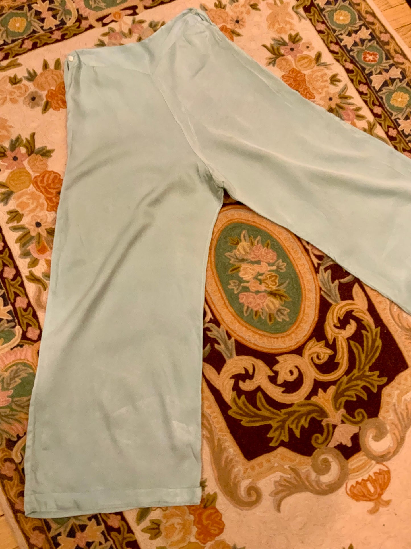 1930s Silk Pajama Pants – Pale Jade Vintage Lounge Trousers - 30AX