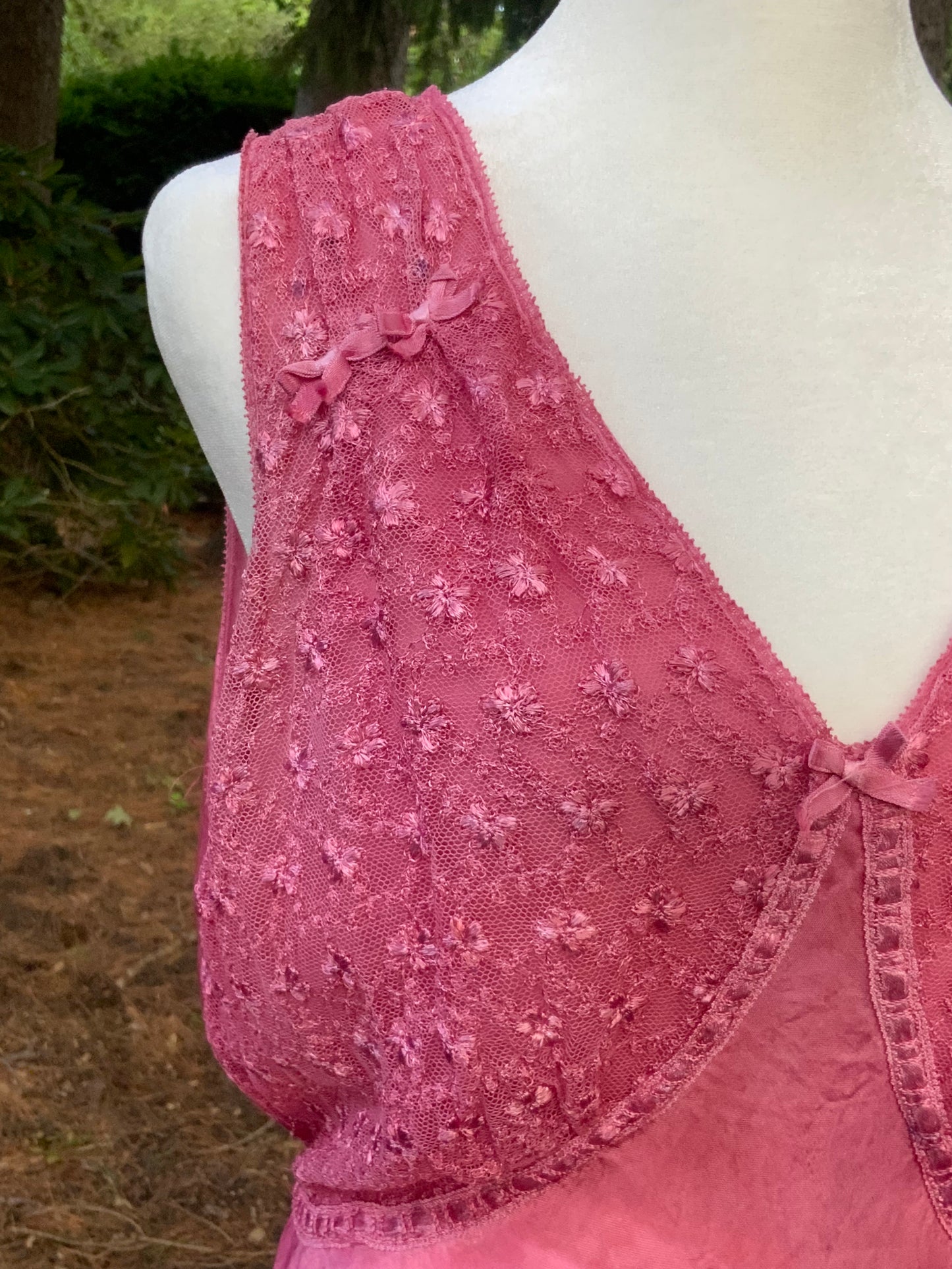 1930s Hand Dyed Pink Satin Nightgown | Floral Lace Nightgown | Bias Cut Boudoir Gown | Romantic Lingerie | Old Hollywood Glamour
-30BJ