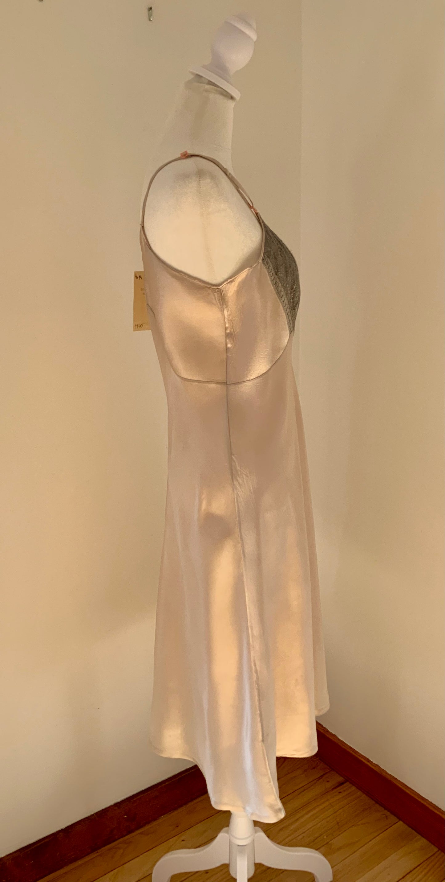 Vintage Silk Slip Dress – Hand Dyed Champagne and Grey with Lace Bodice & Satin Ribbon
 - 40Pi