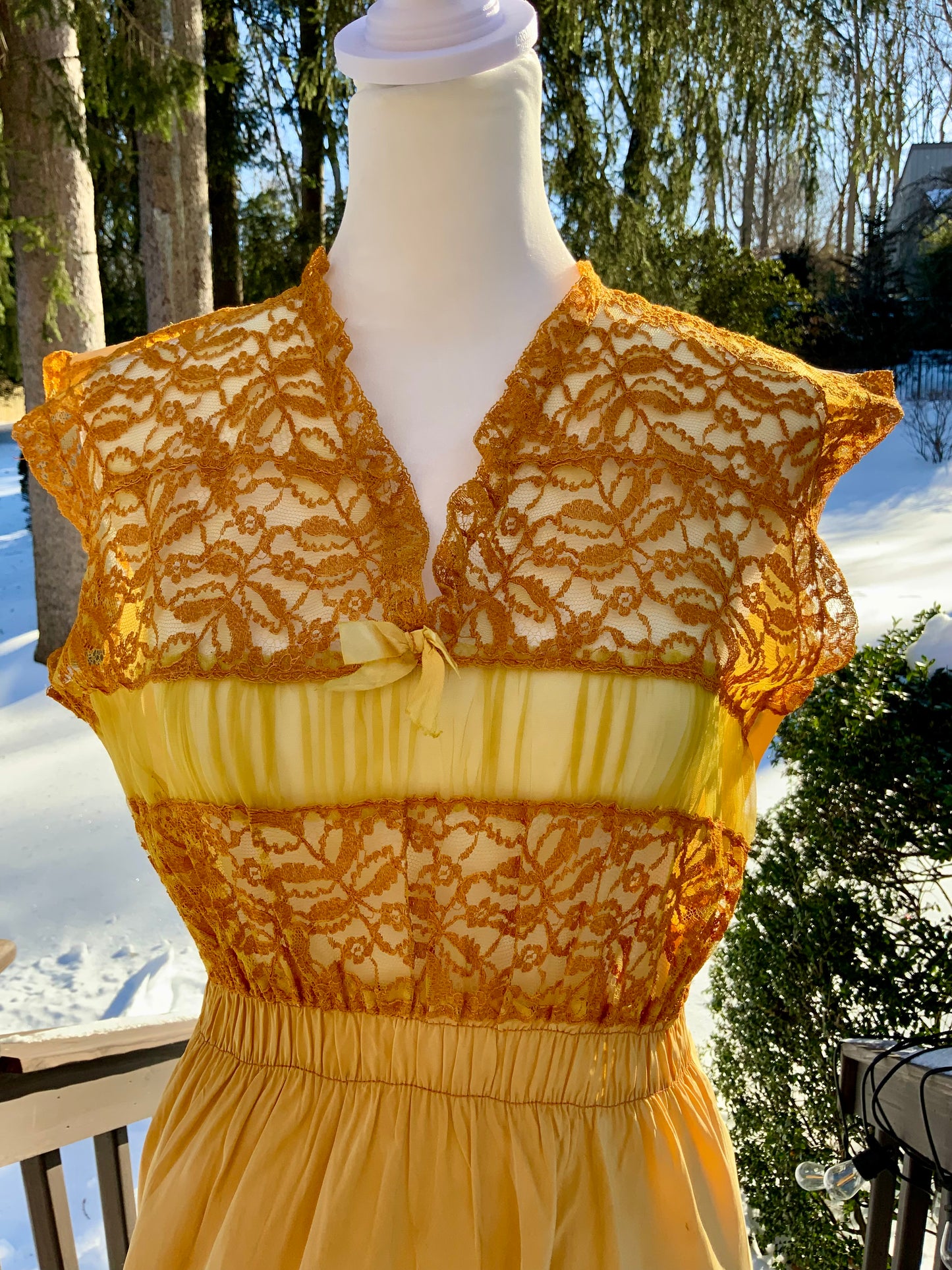 Hand-Dyed 1930s–40s Silk Chiffon Lace Nightgown – Golden Sunset-30BD