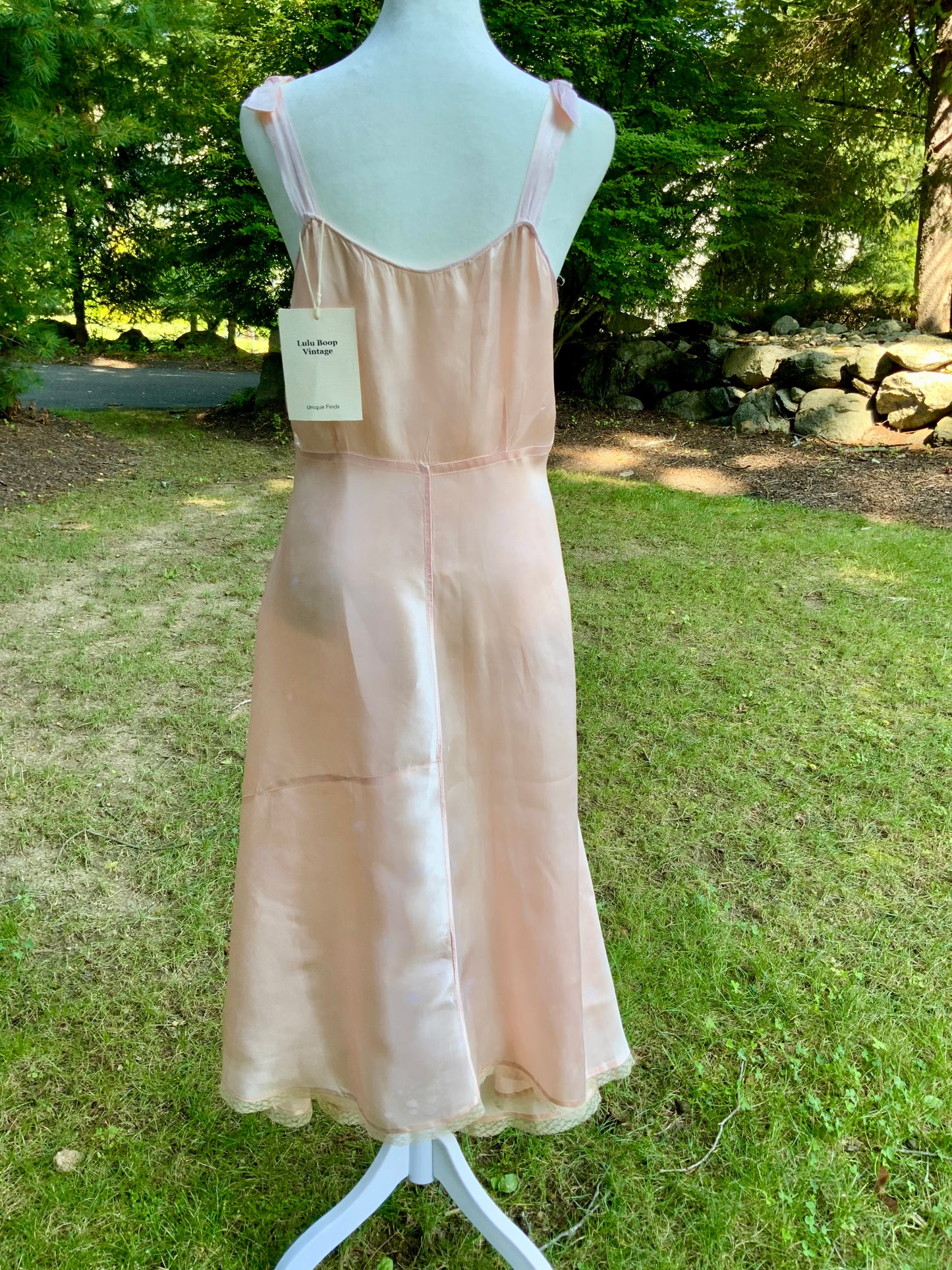 1940s Vintage Peach Satin Slip Dress Embroidered Floral Bodice Restored Bridal Boudoir Nightgown.40CG