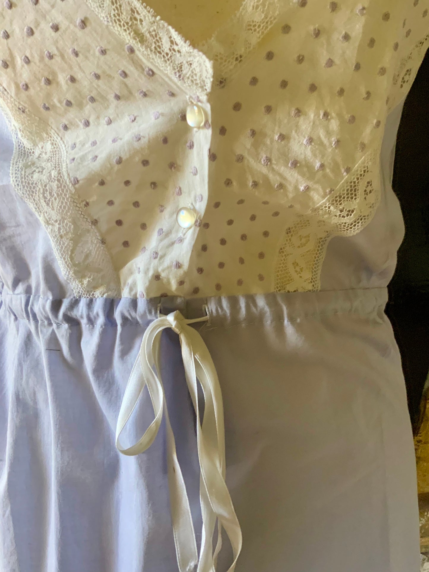 Late 1930s White Cotton Dotted Nightgown – Eyelet Slip Dress - 30AR