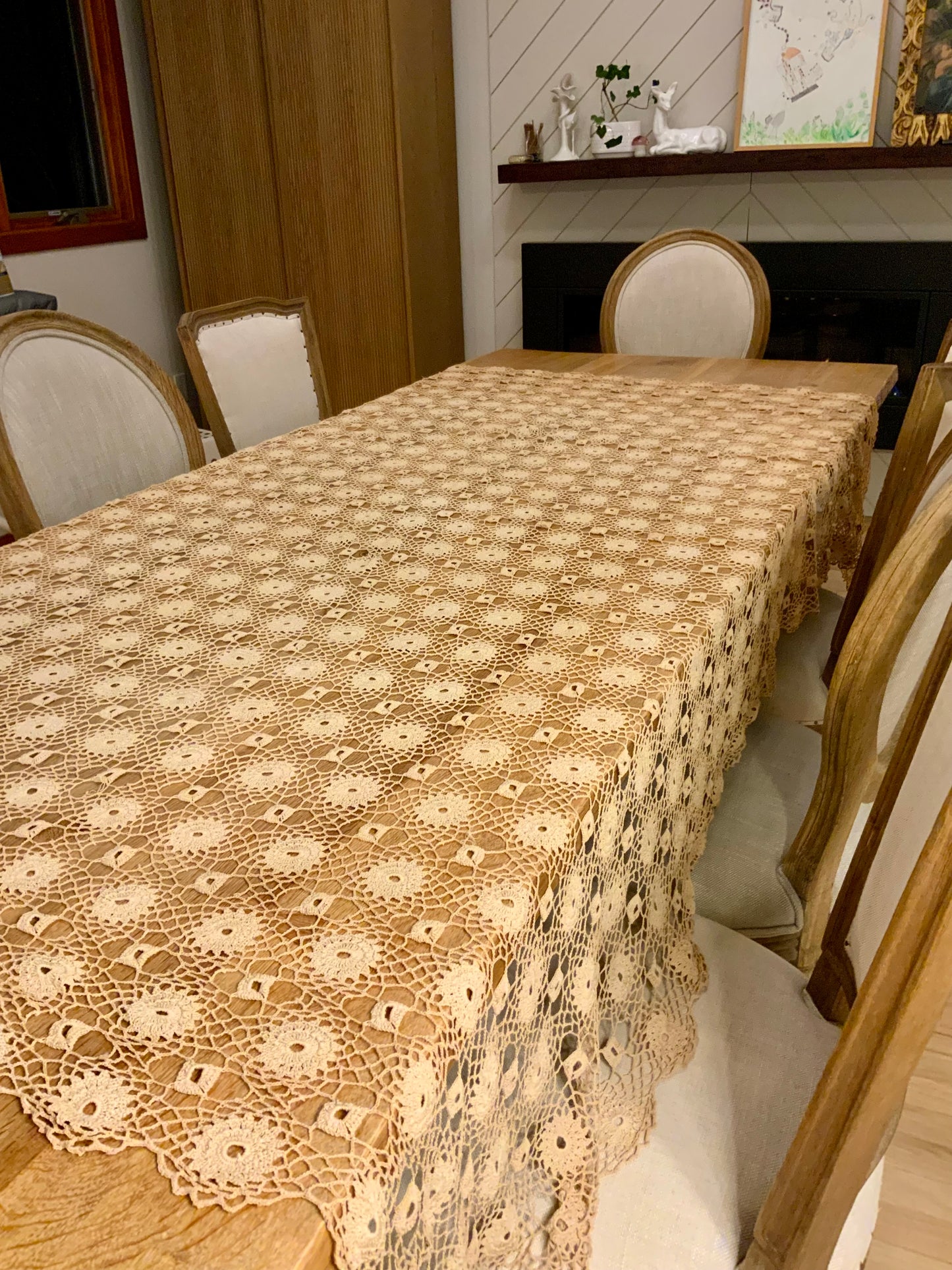 Large Antique Crochet Lace Tablecloth – Handworked Heirloom Textile – Decorative Statement Piece – Early 20th Century- Iconic Rare