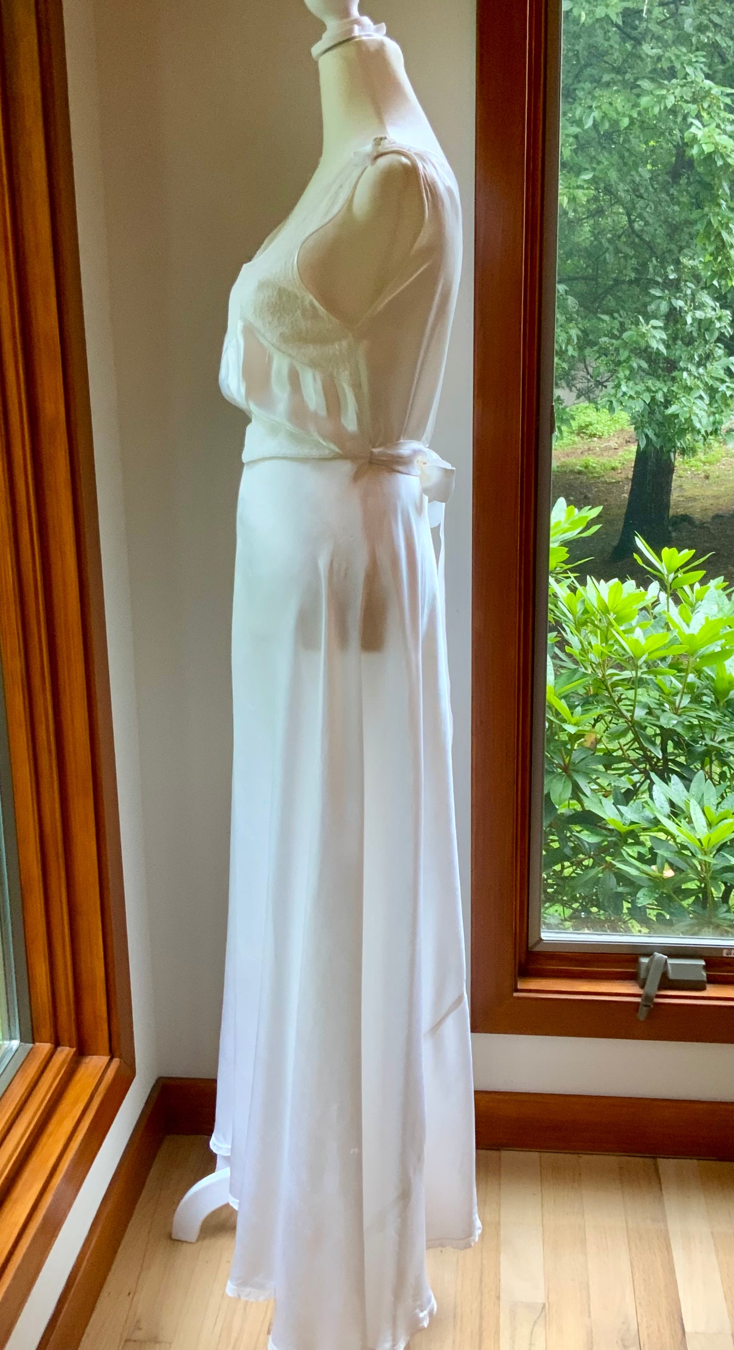 1930s Ivory Satin Bridal Lounge Set | Bias Cut Skirt & Lace Blouson Top | Romantic Two-Piece Ensemble