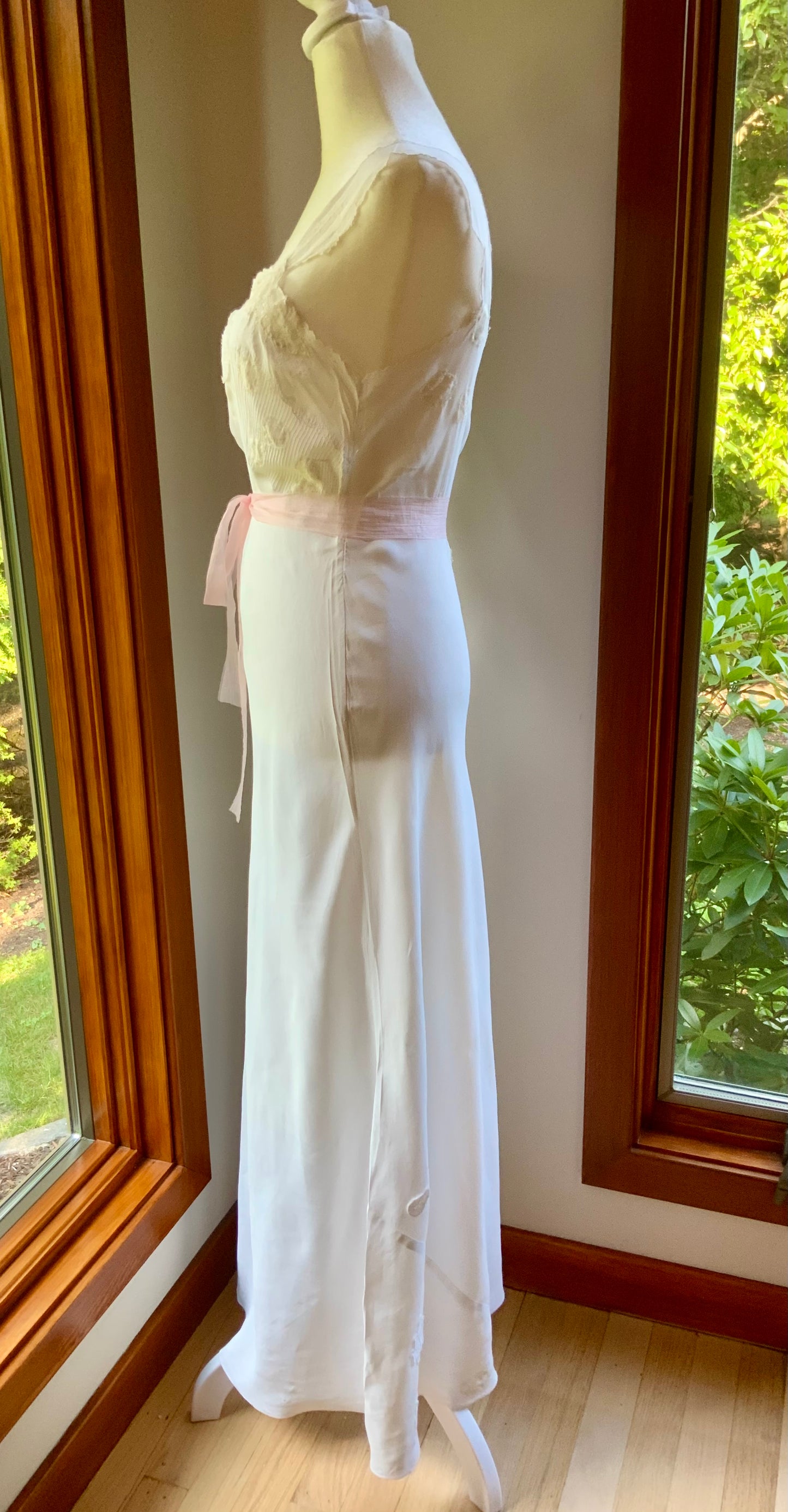 1930s Reimagined Silk Satin Bridal Slip Dress | Restored Antique Boudoir Gown with Hand-Applied Vintage Lace-30LM