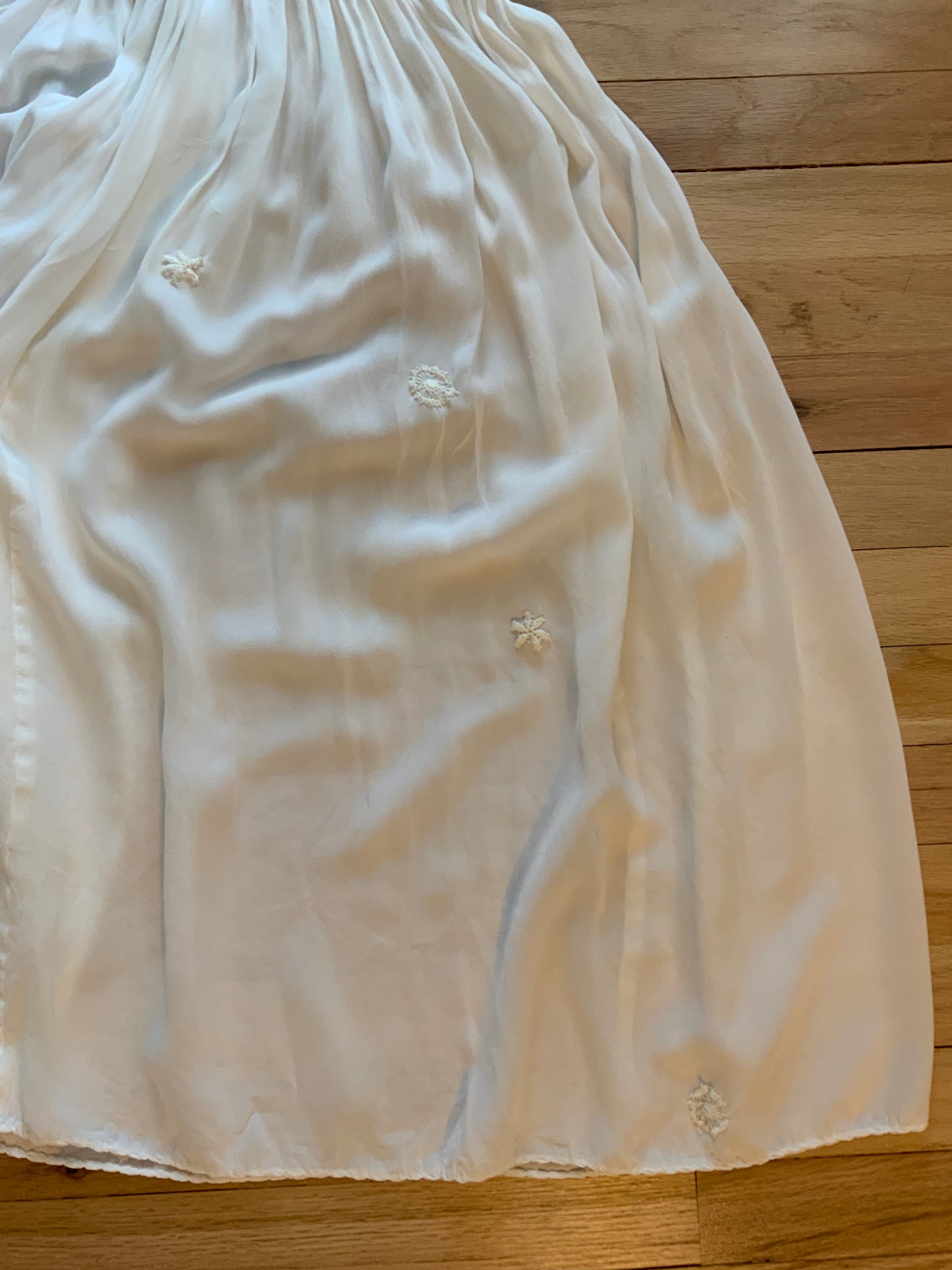 1930s Chiffon Lingerie Dress — Antique Ivory Embroidered Boudoir Gown with Butterfly Motif-30BE