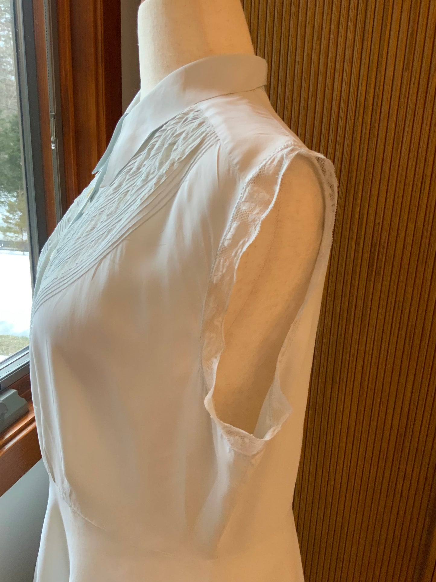 Authentic 1930s 1940s Ivory Silk Chiffon Day Dress Pintuck Lace Vintage Bridal Dress- 40R