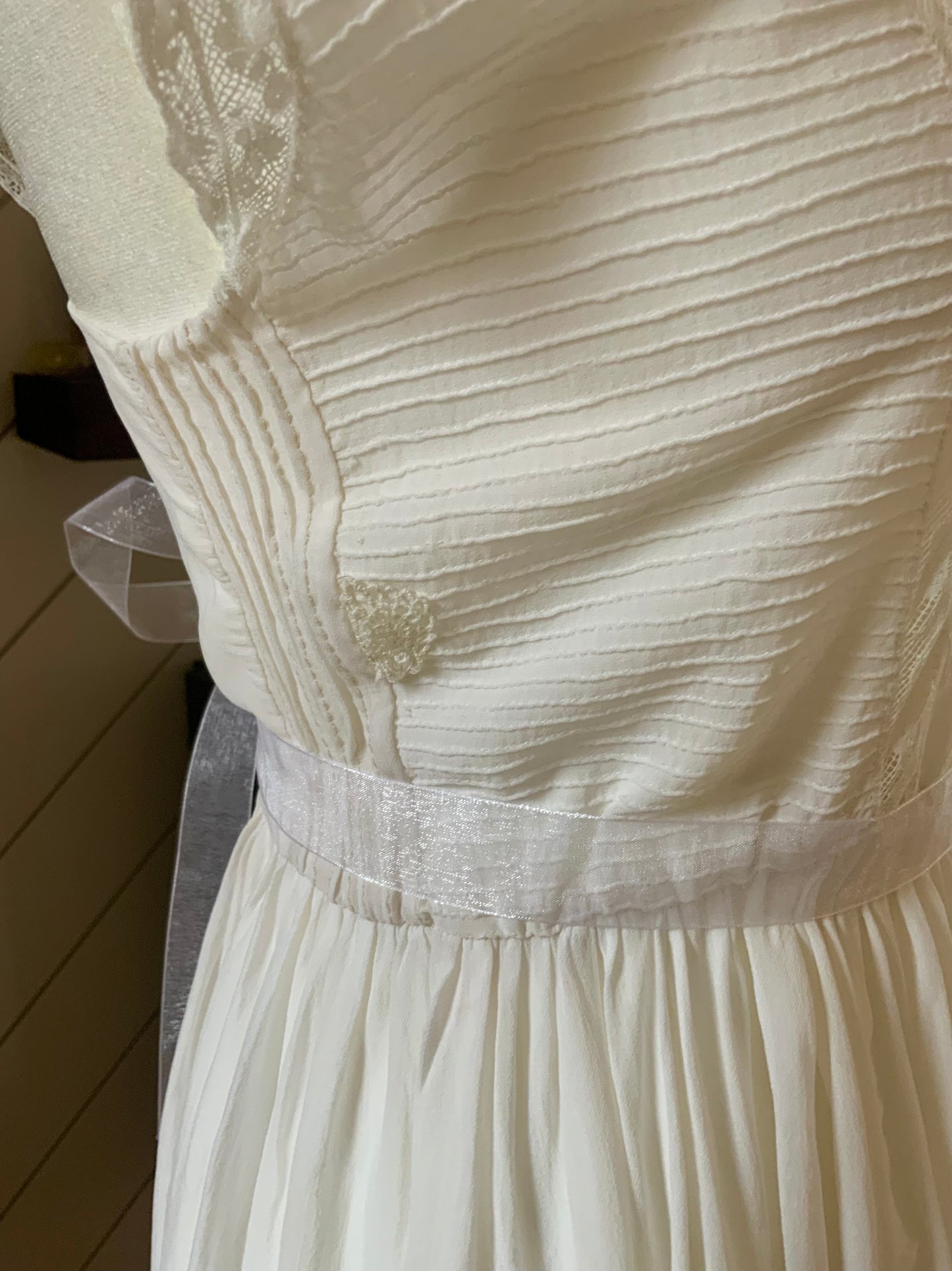 1930s Chiffon Lingerie Dress — Antique Ivory Embroidered Boudoir Gown with Butterfly Motif-30BE