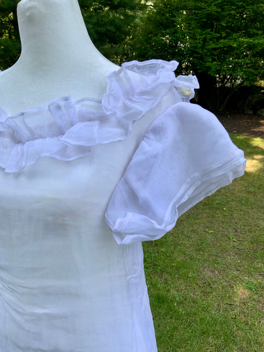 Rare 1930s White Organza Evening Gown.Ethereal Ruffle Hem Formal Dress. Romantic Bridal Gown-30DO