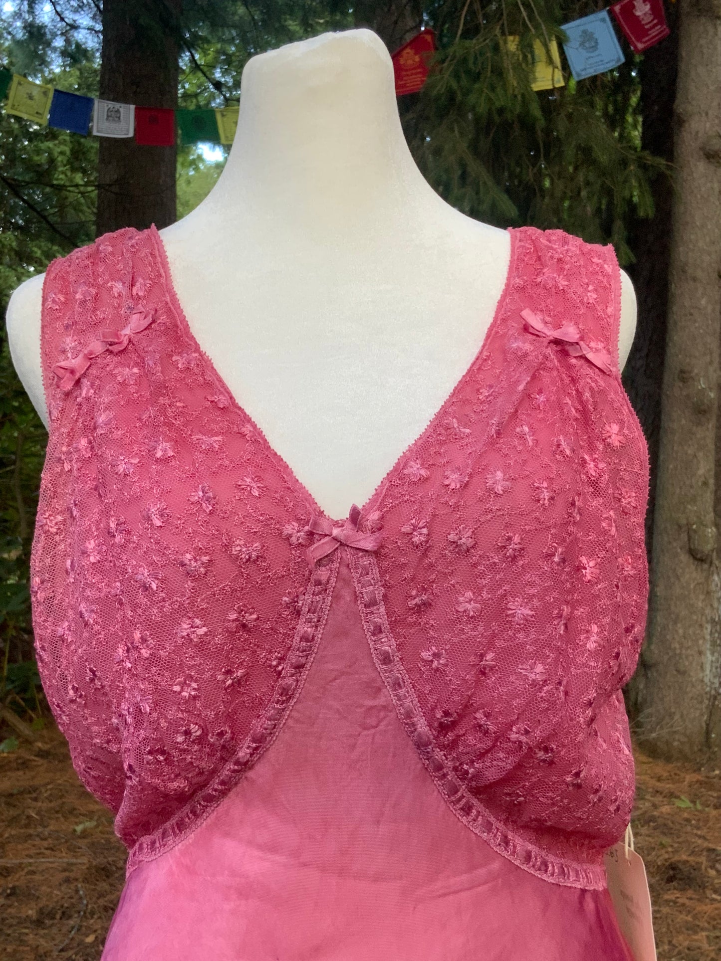 1930s Hand Dyed Pink Satin Nightgown | Floral Lace Nightgown | Bias Cut Boudoir Gown | Romantic Lingerie | Old Hollywood Glamour
-30BJ