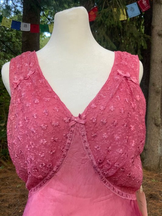 1930s Hand Dyed Pink Satin Nightgown | Floral Lace Nightgown | Bias Cut Boudoir Gown | Romantic Lingerie | Old Hollywood Glamour
-30BJ