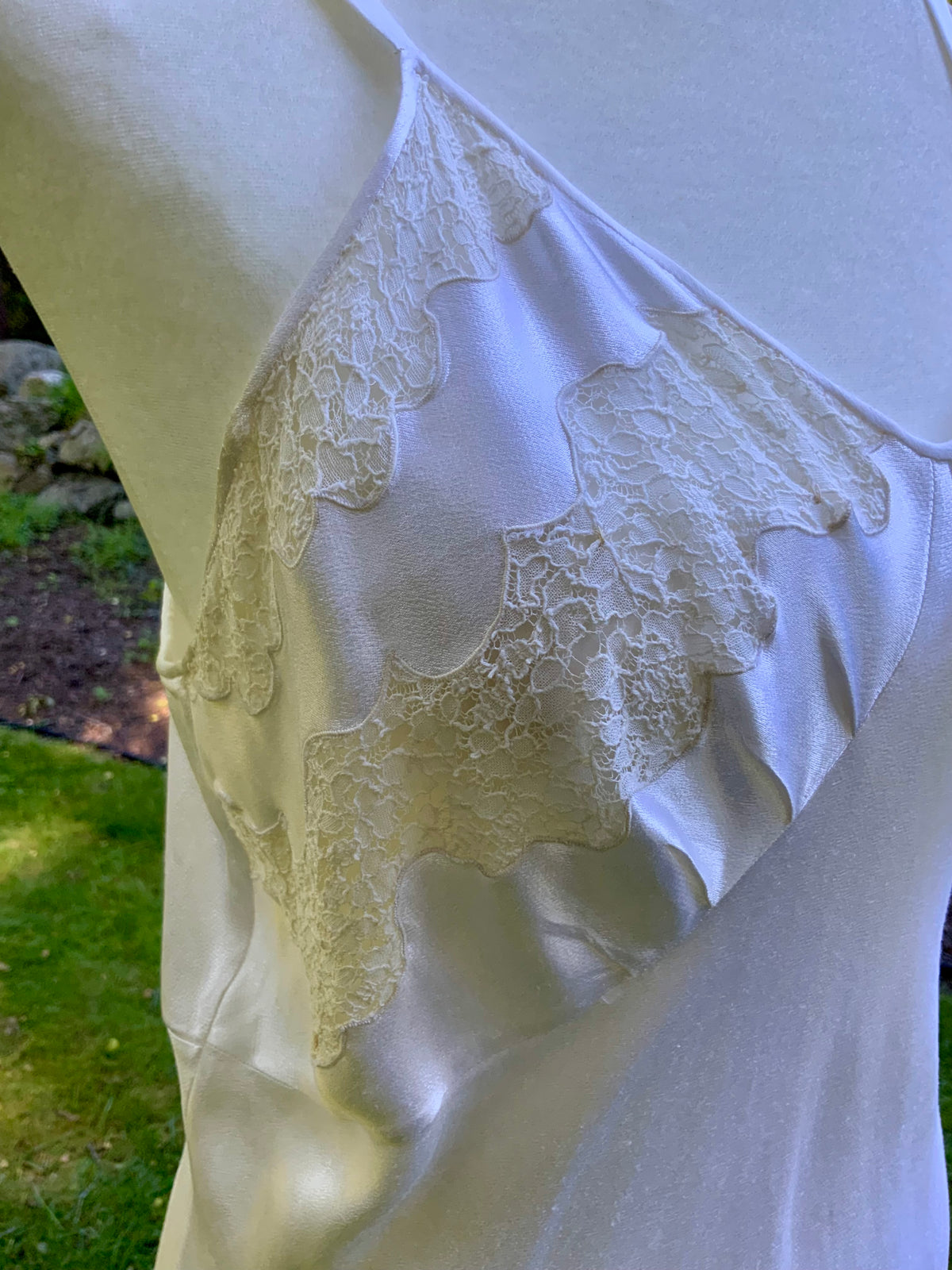 1930s Ivory Satin Bias Cut Slip Dress.40BY