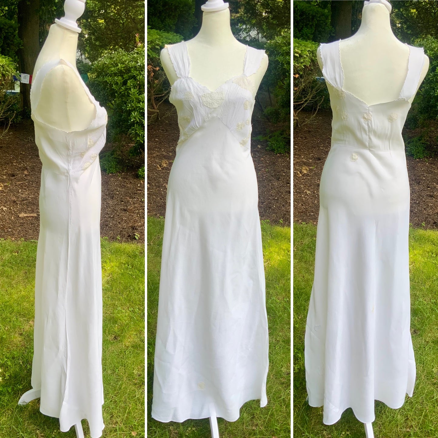 1930s Reimagined Silk Satin Bridal Slip Dress | Restored Antique Boudoir Gown with Hand-Applied Vintage Lace-30LM
