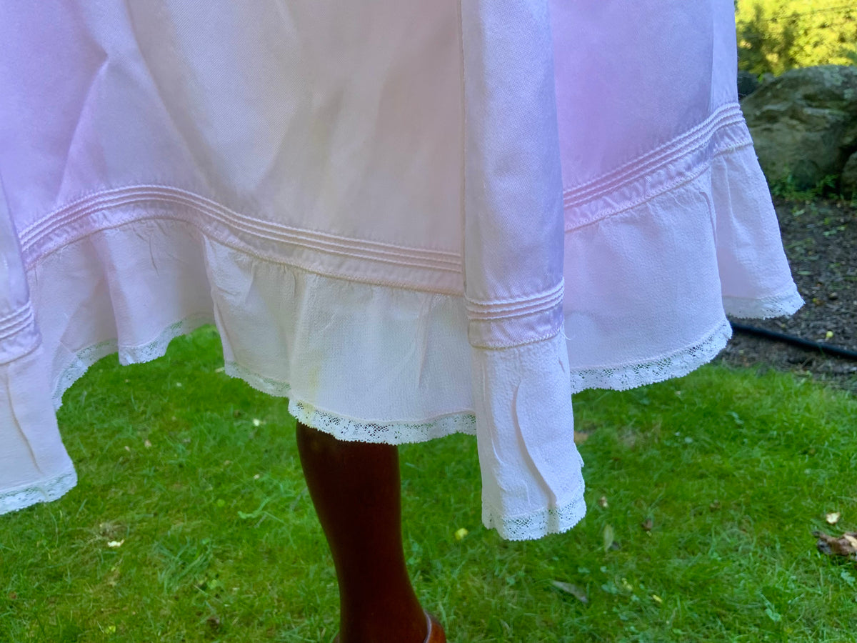 1930s Pink Satin Slip Dress with Lace and Chiffon Ruffle.30CJ