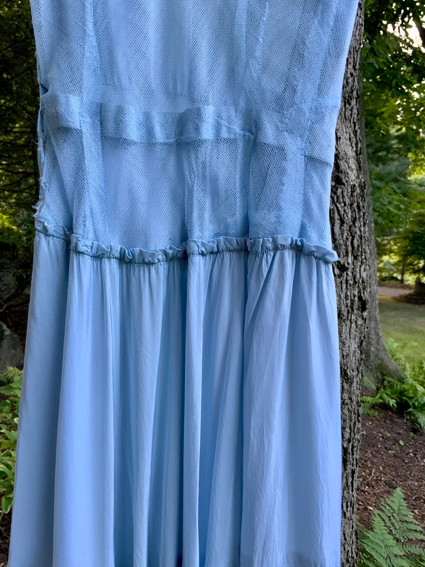 Rare 1930s Powder Blue Tulle & Satin Evening Gown | Bias Cut Skirt | XXS.40BQ