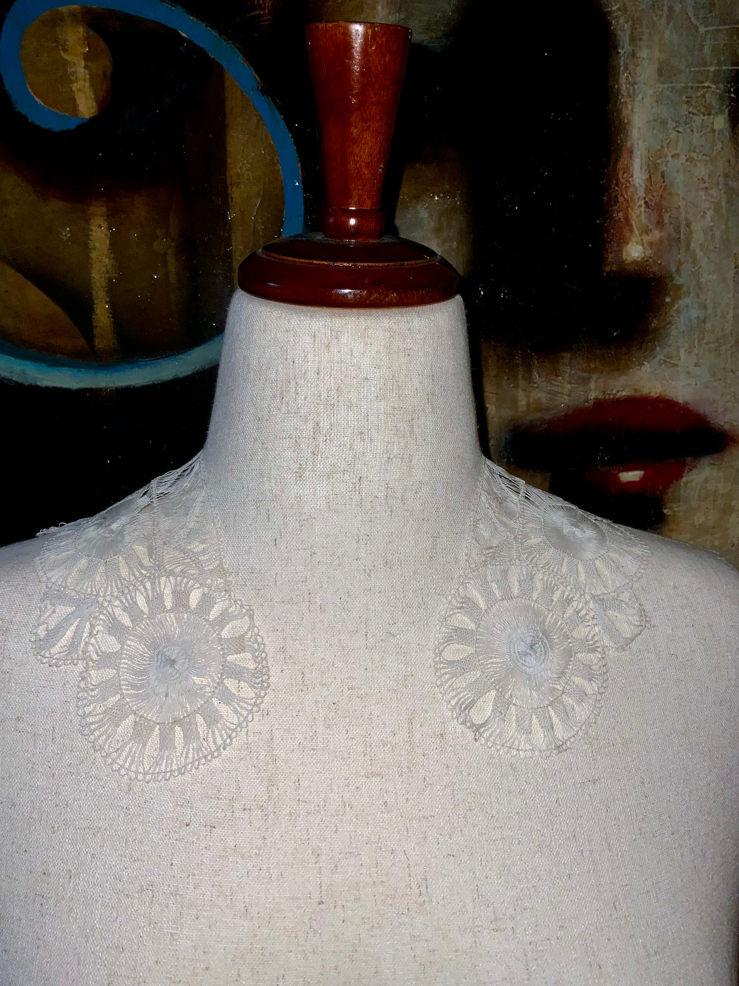 Antique Lace Collar Edwardian Tape Lace Rosette Design Handmade Delicate