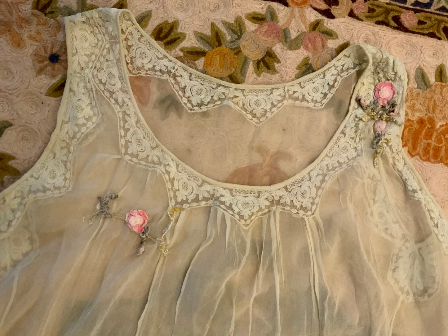 Edwardian–1920s Sheer Silk Chiffon Slip Dress | -Trousseau Lingerie Gown –20AP