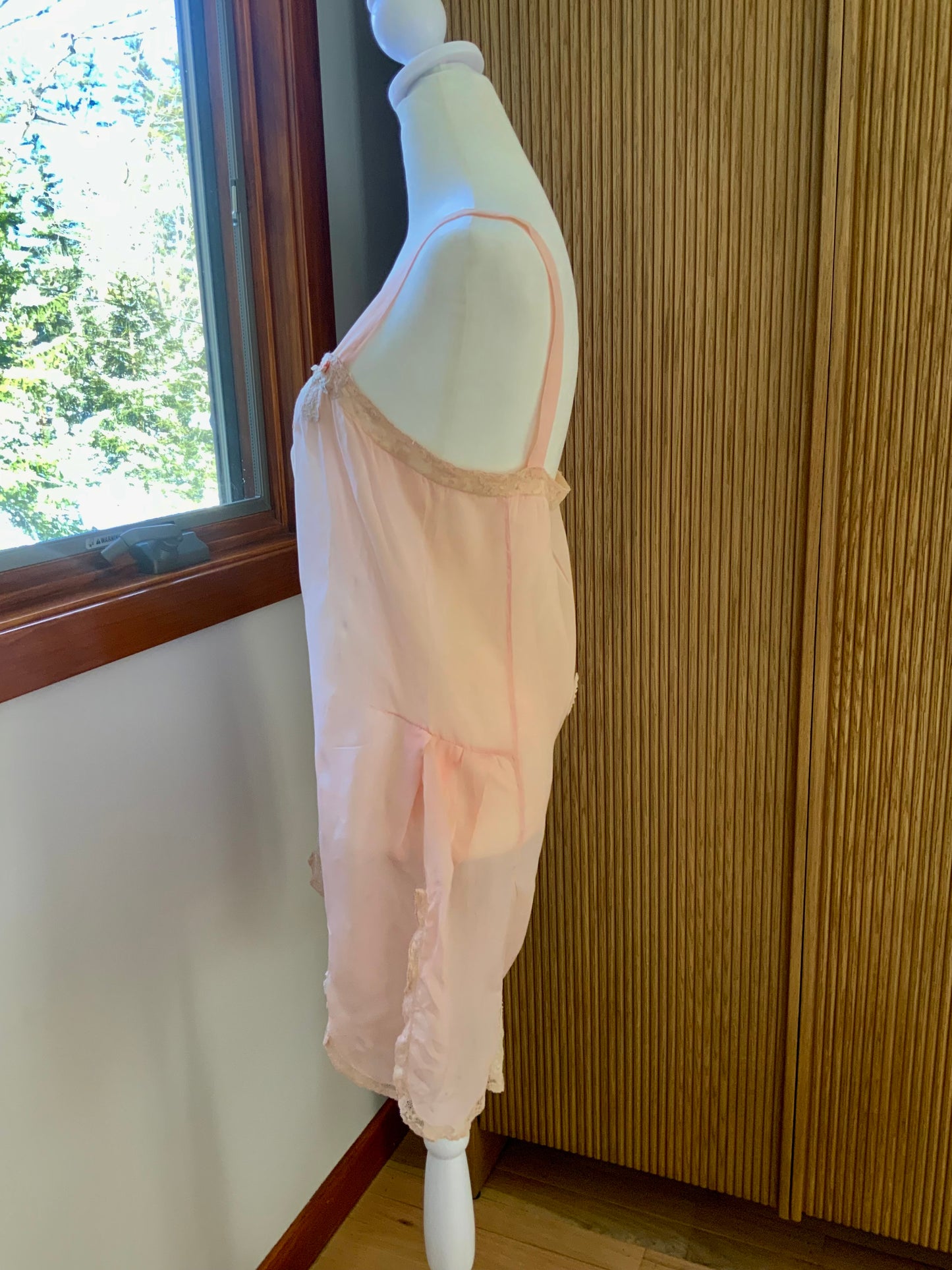 1920s–30s Blush Silk Teddy (Camiknicker) — Pure Silk Boudoir One-Piece with Lace Appliqué-20AL