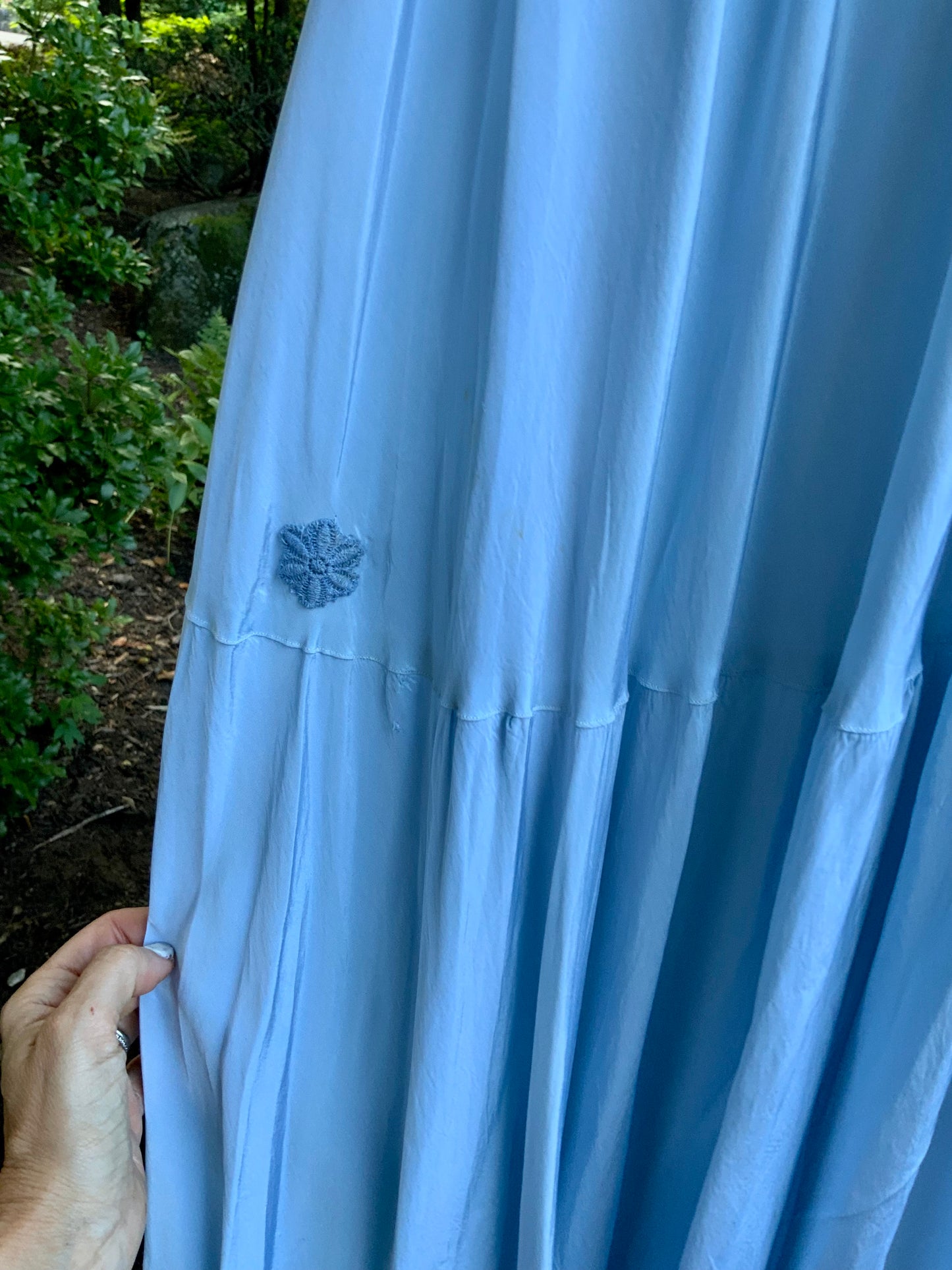 Rare 1930s Powder Blue Tulle & Satin Evening Gown | Bias Cut Skirt | XXS.40BQ