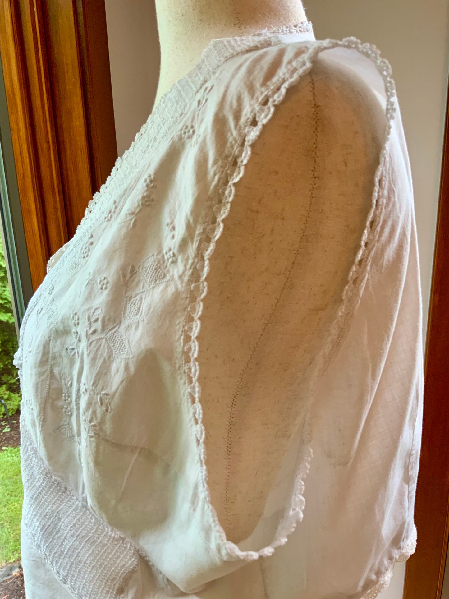 Antique Edwardian Corset Cover | Whitework Embroidery & Handmade Filet Crochet| XL-ED84