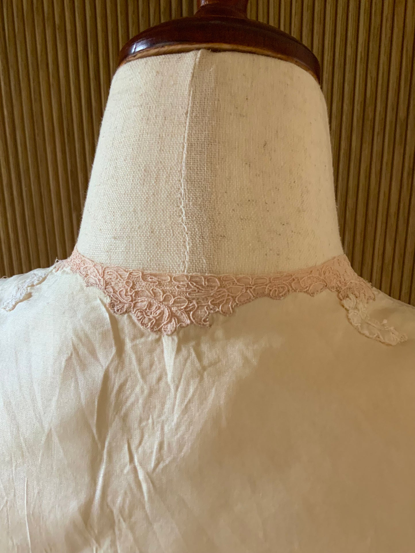 1930s Silk Blouse with Blush Lace Appliqué – Sheer Antique Chiffon Top, Romantic Lingerie Style, Bridal Boudoir Vintage-30BG