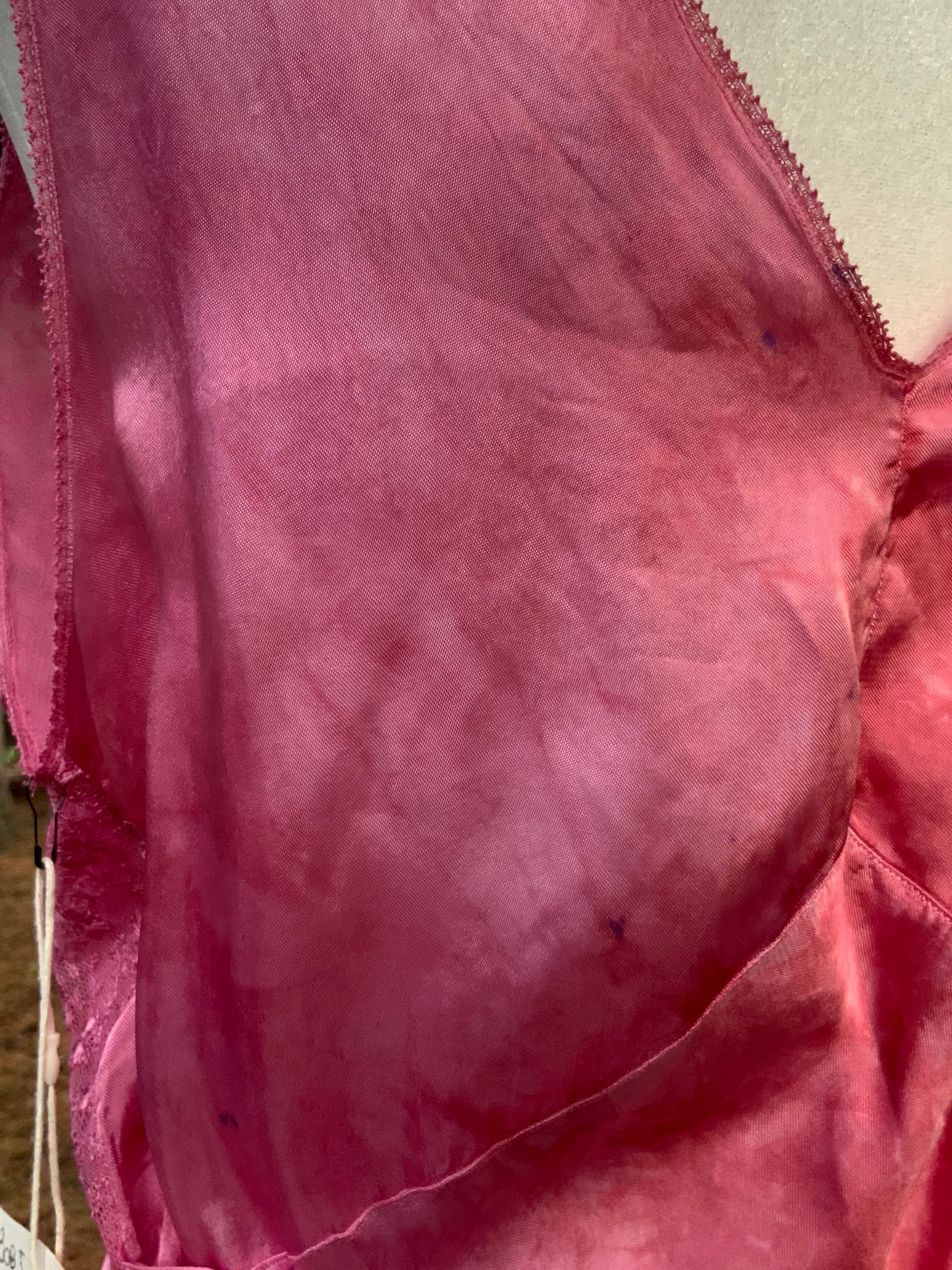 1930s Hand Dyed Pink Satin Nightgown | Floral Lace Nightgown | Bias Cut Boudoir Gown | Romantic Lingerie | Old Hollywood Glamour
-30BJ