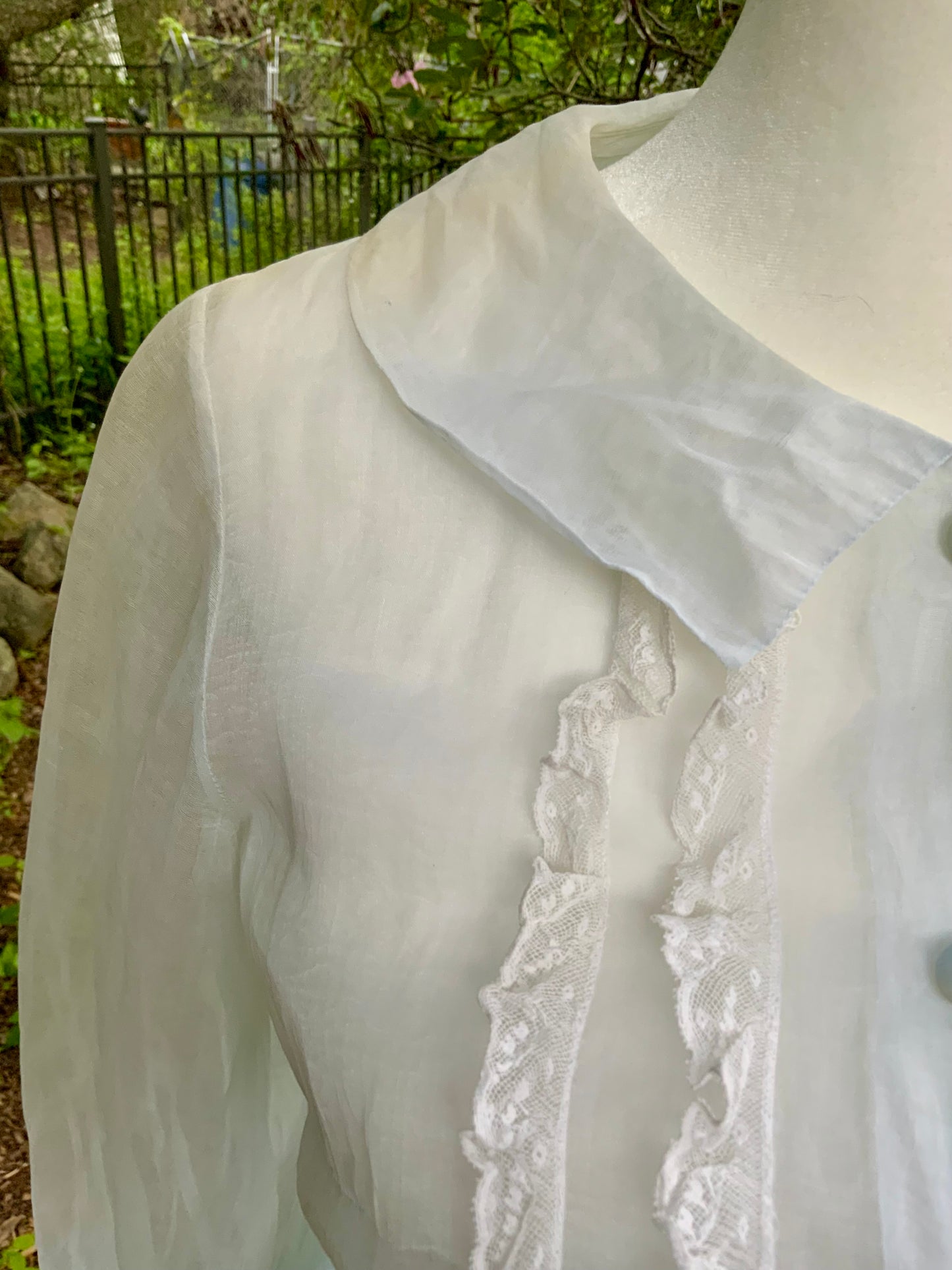 Late 1930s 1940s Sheer Blue Cotton Organdy Dress Romantic Lingerie Style Dress-30CR