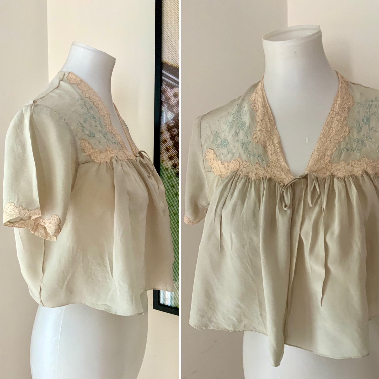 Silk Lace Embroidered Bed Jacket - 20s