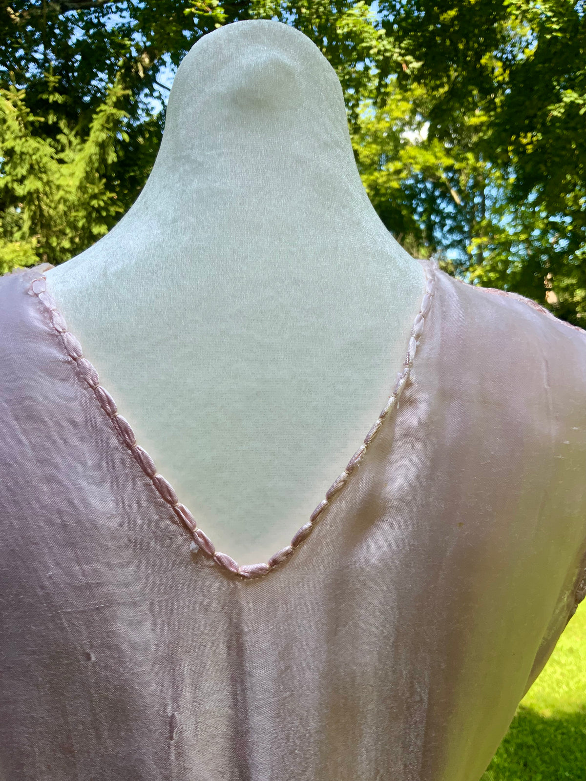 1930s Blush Pink Satin Nightgown with Sheer Embroidered Bodice.30CK