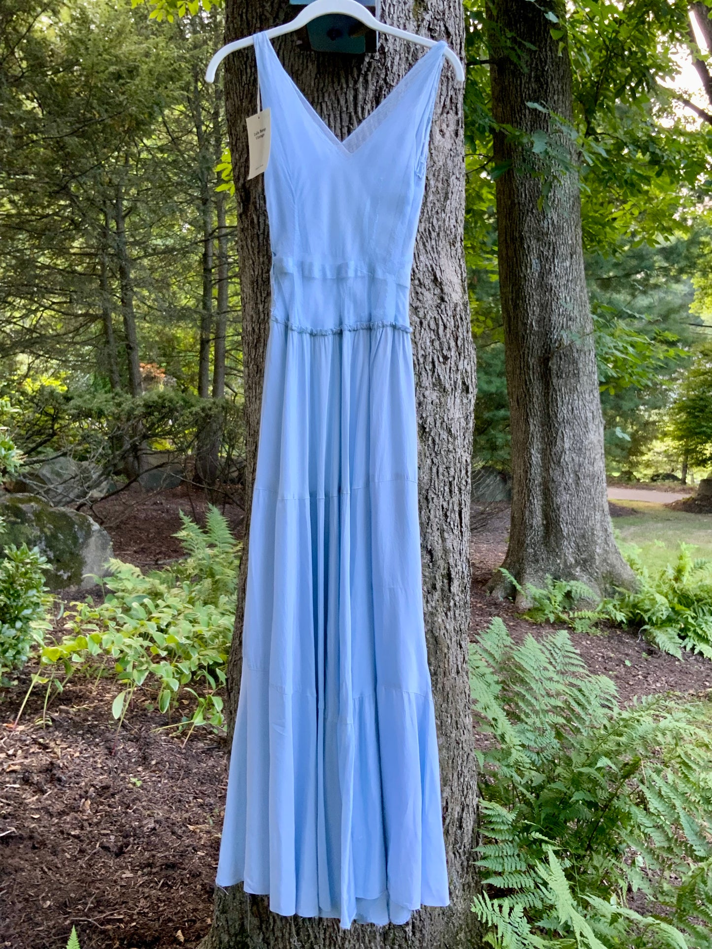 Rare 1930s Powder Blue Tulle & Satin Evening Gown | Bias Cut Skirt | XXS.40BQ