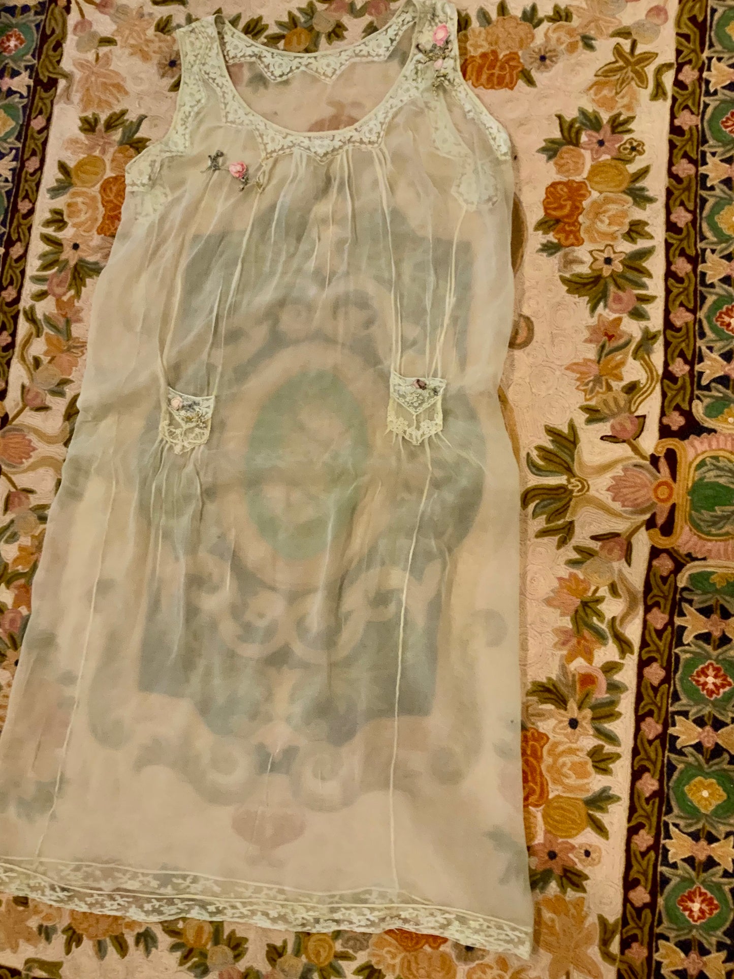 Edwardian–1920s Sheer Silk Chiffon Slip Dress | -Trousseau Lingerie Gown –20AP