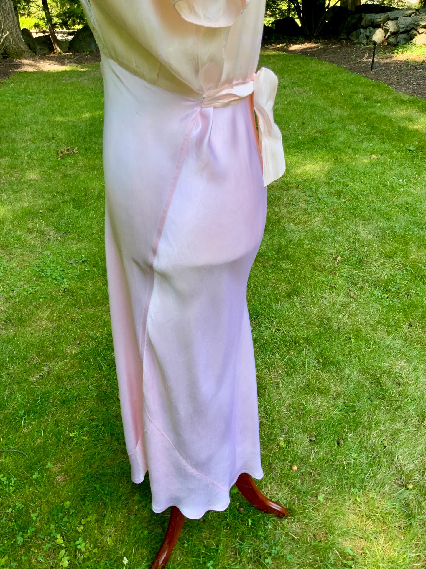1930s Peach & Blush Silk Nightgown Vintage Boudoir Gown Original Belt Lace Bridal Lingerie Romantic Old Hollywood-30CV