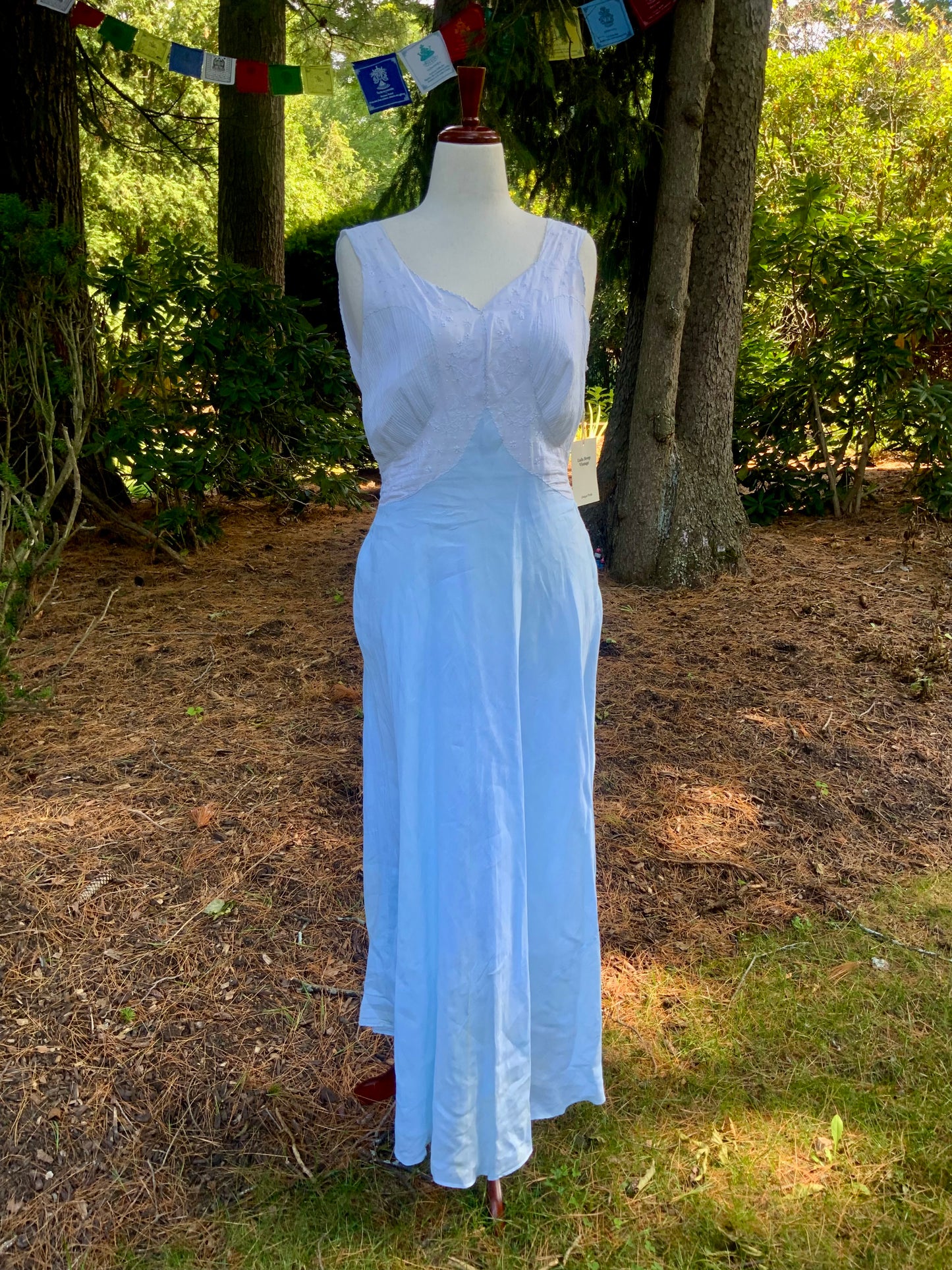 Rare Late 1930s Blue & White Cotton Dress | Embroidered Pintucked Bodice | Bias Cut | Romantic Cottage Dress | Old Hollywood-20AI