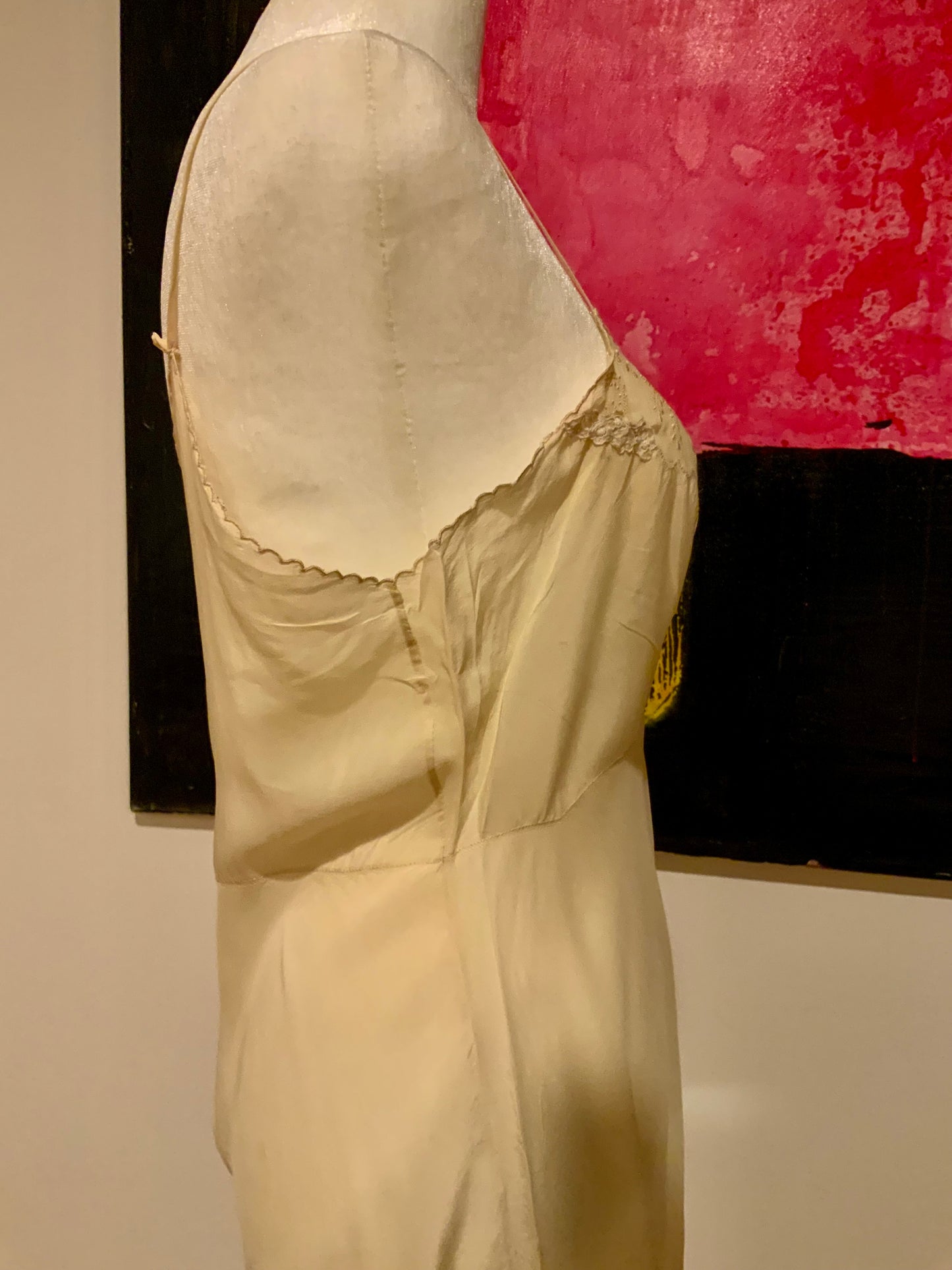 1930s Hand-Embroidered Pure Silk Slip Dress | Champagne - 30AT