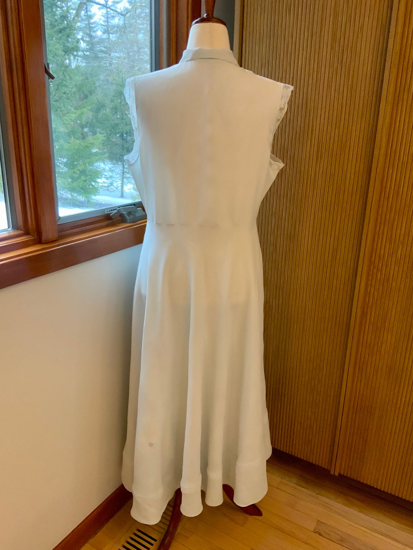 Authentic 1930s 1940s Ivory Silk Chiffon Day Dress Pintuck Lace Vintage Bridal Dress- 40R