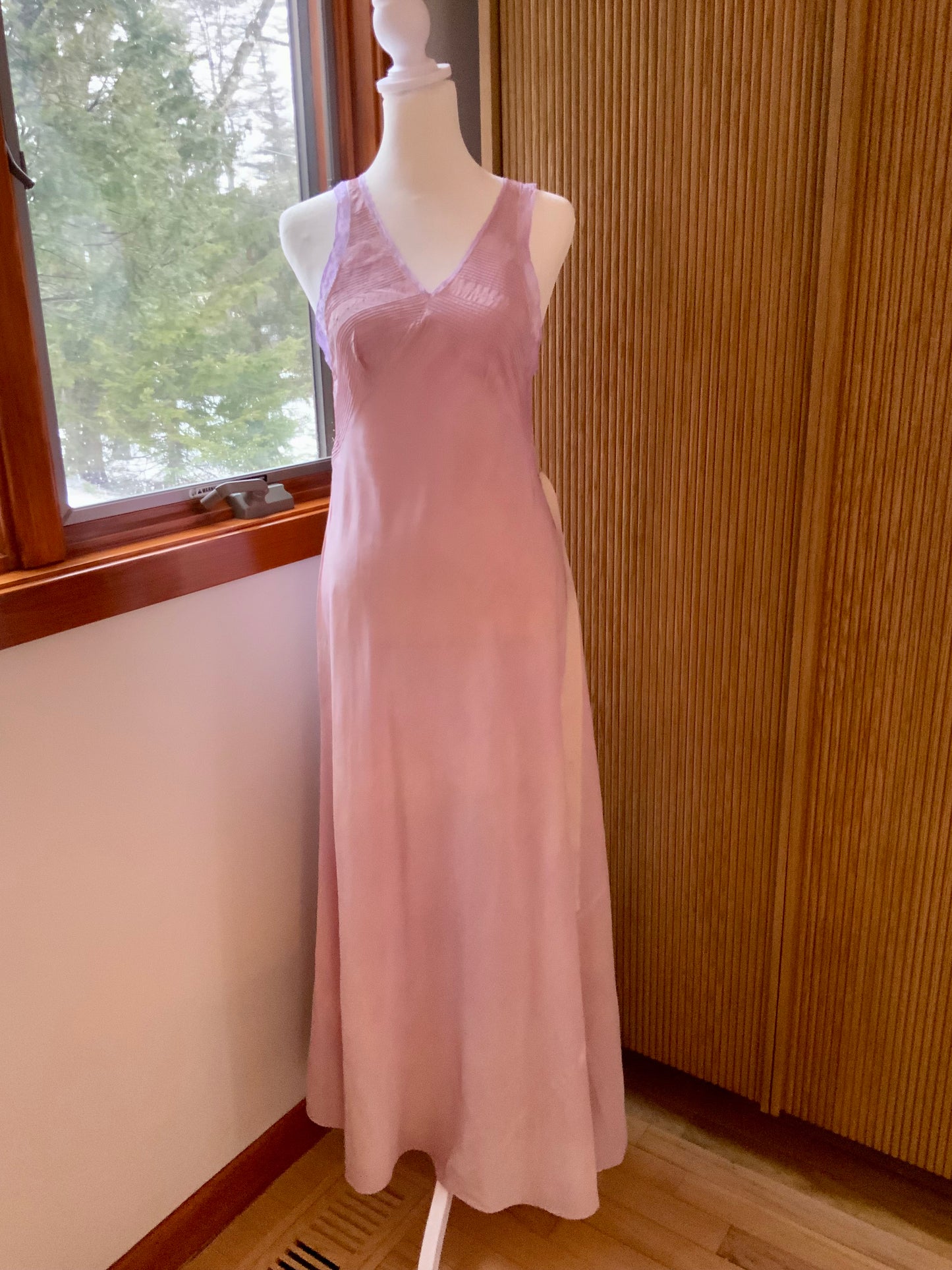 70s does 30s Hand Dyed Vintage Silk Slip Dress Bias Cut Pintuck Embroidered Open Back Romantic Nightgown
 - 40AU