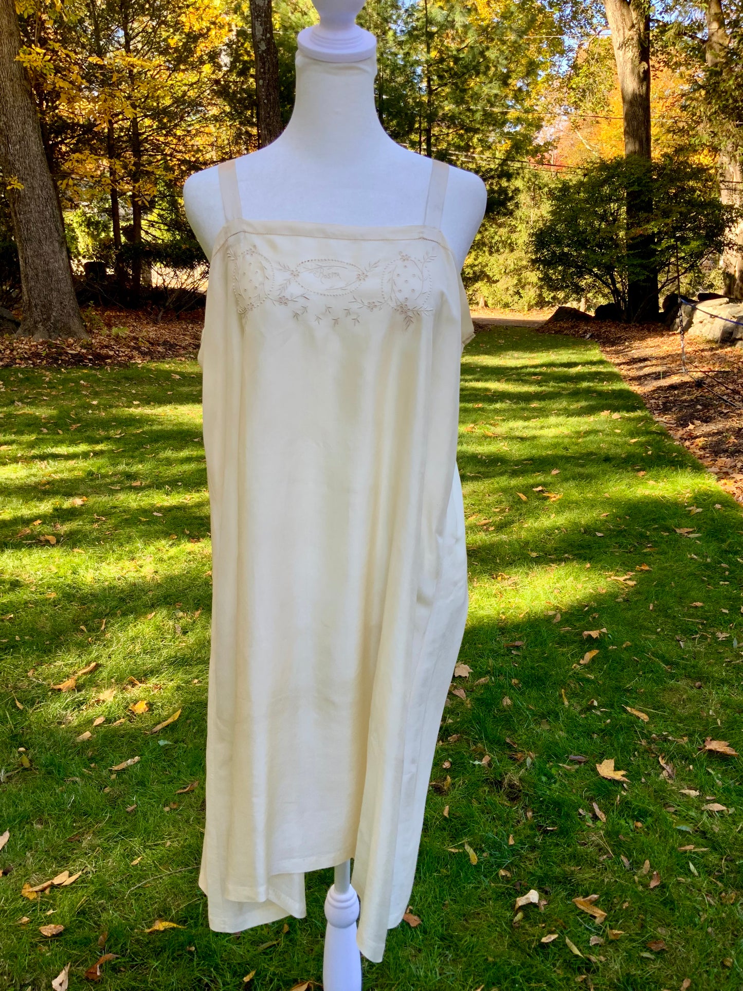 Edwardian Pure Silk Slip Dress c.1905–1915 – Hand Embroidered “Rosita” Monogram | Antique Lingerie Heirloom -ED23