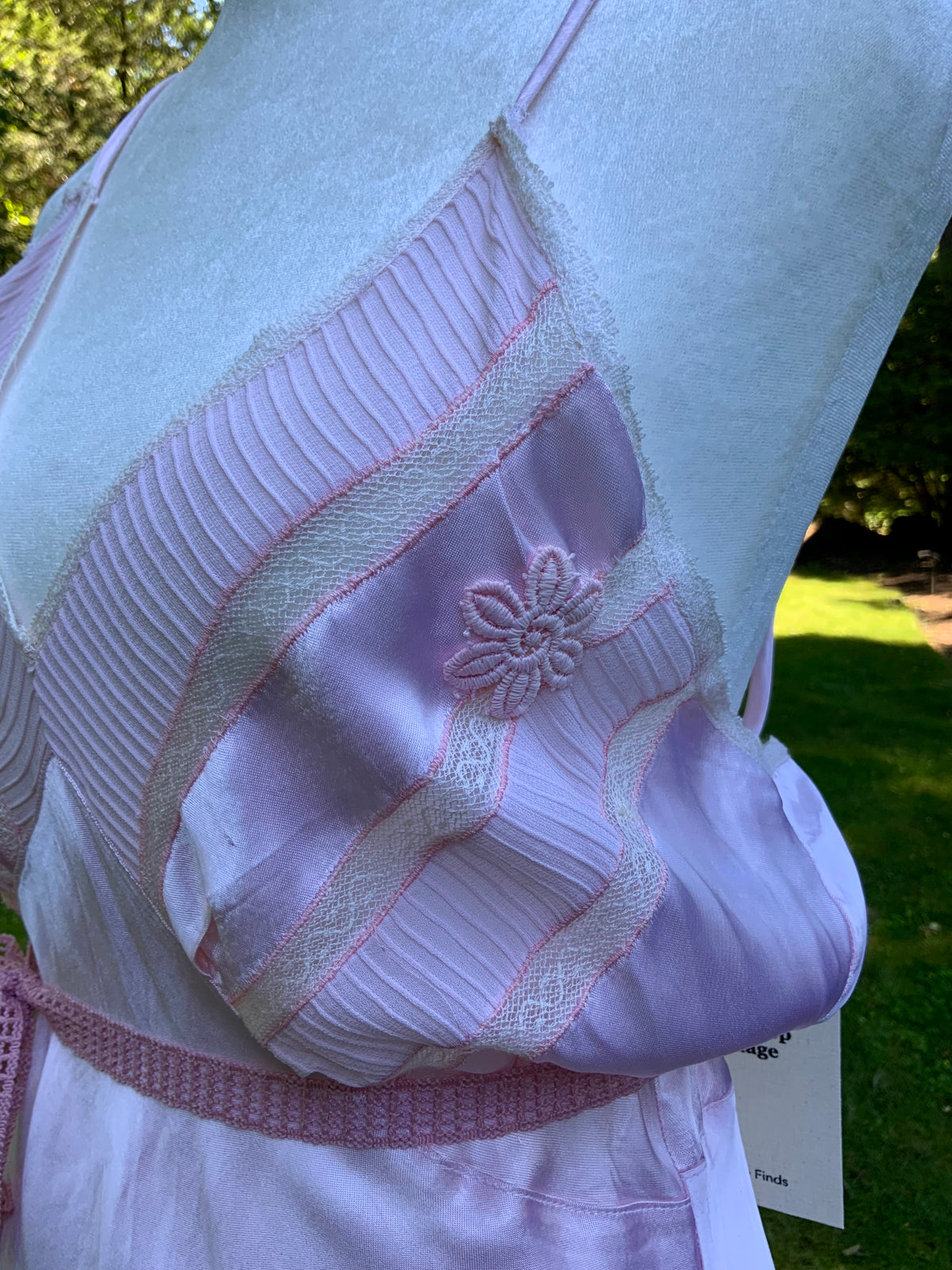 1930s Blush Pink Satin Bias Cut Slip Dress with Pleated Trim.30CN