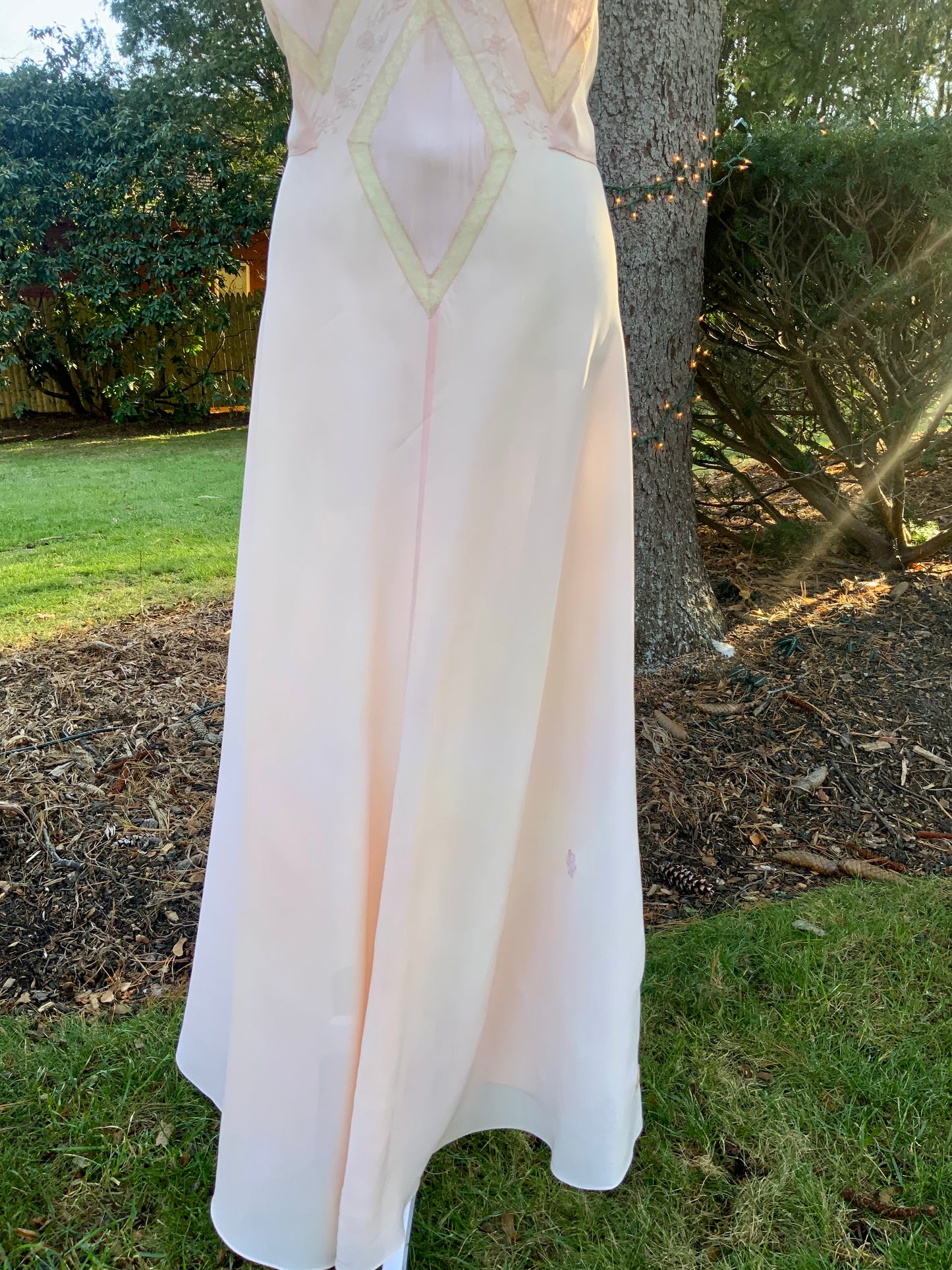 1930s Blush Rayon Nightgown – Art Deco Plissé, Embroidery & Lace - 30AY