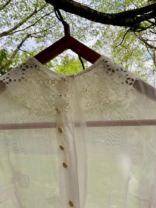 Antique Edwardian Sheer Lace Dress | Tiered Ruffle Bridal Gown | Hand Restored-ED82