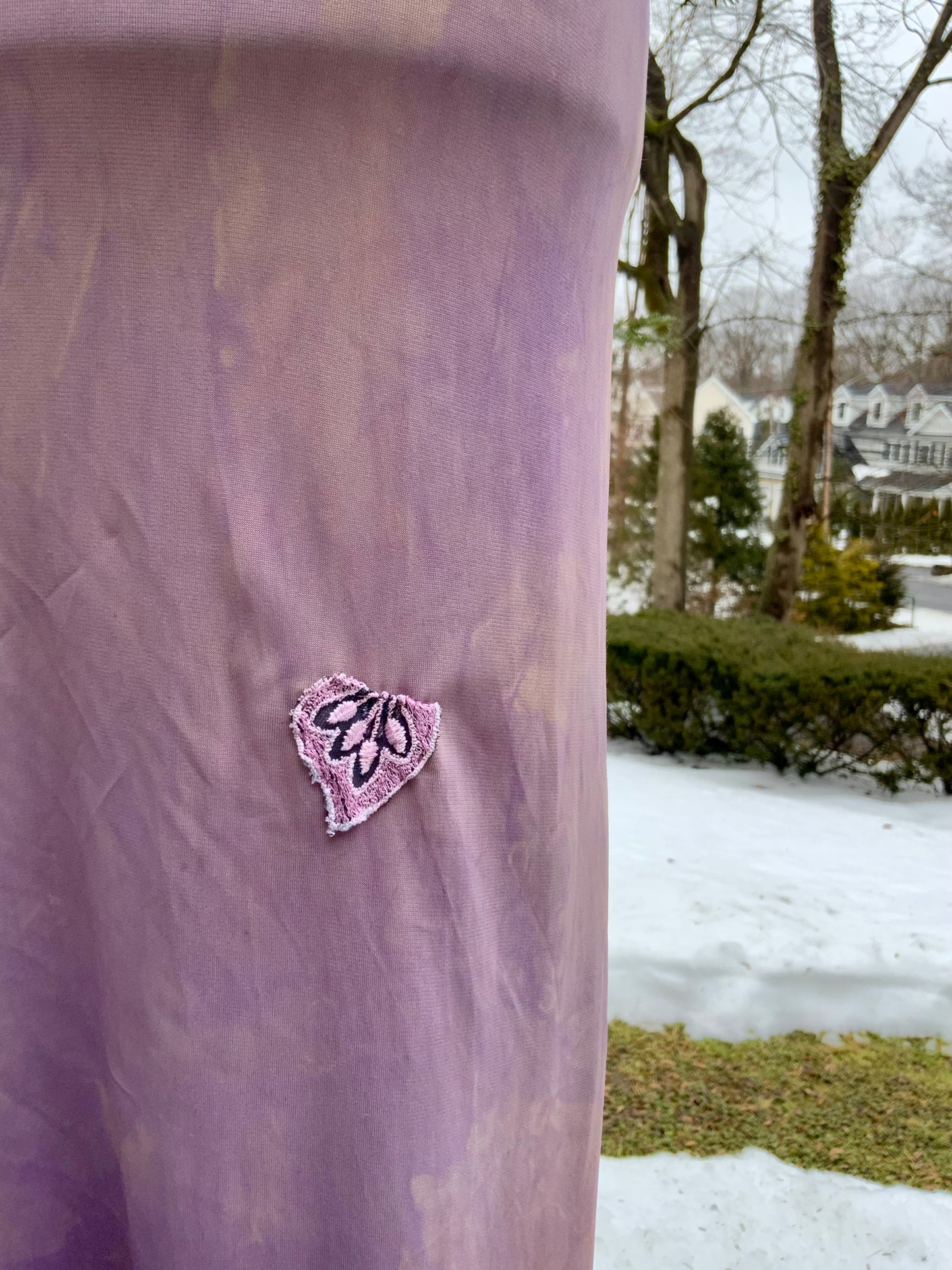 1990s Hand-Dyed Lilac Stretch Slip Dress • Lace Bust Vintage Boudoir Dress-90F